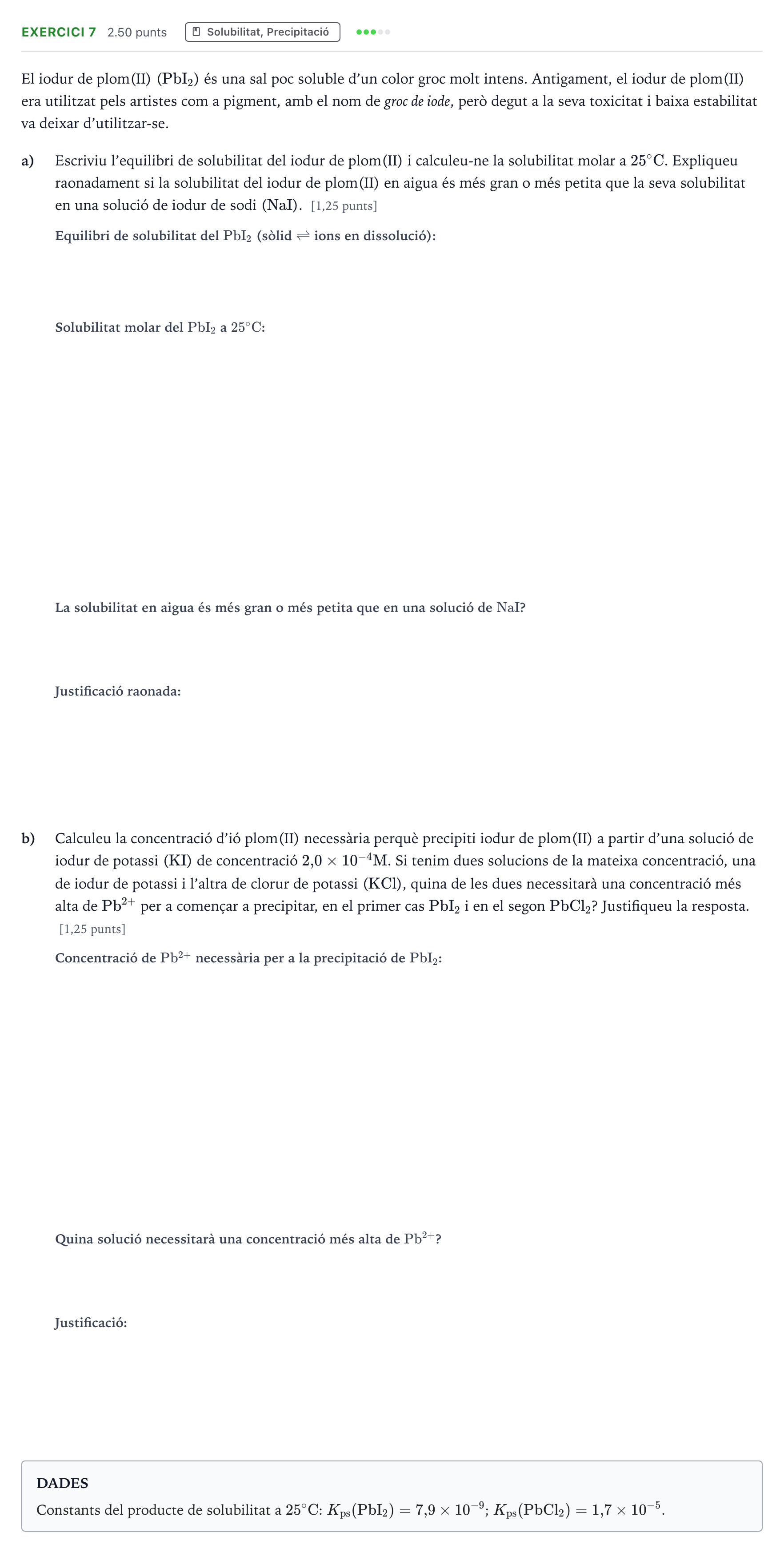 Enunciado: Problema 7 · Química Selectividad Cataluña Setembre Serie 2 2023