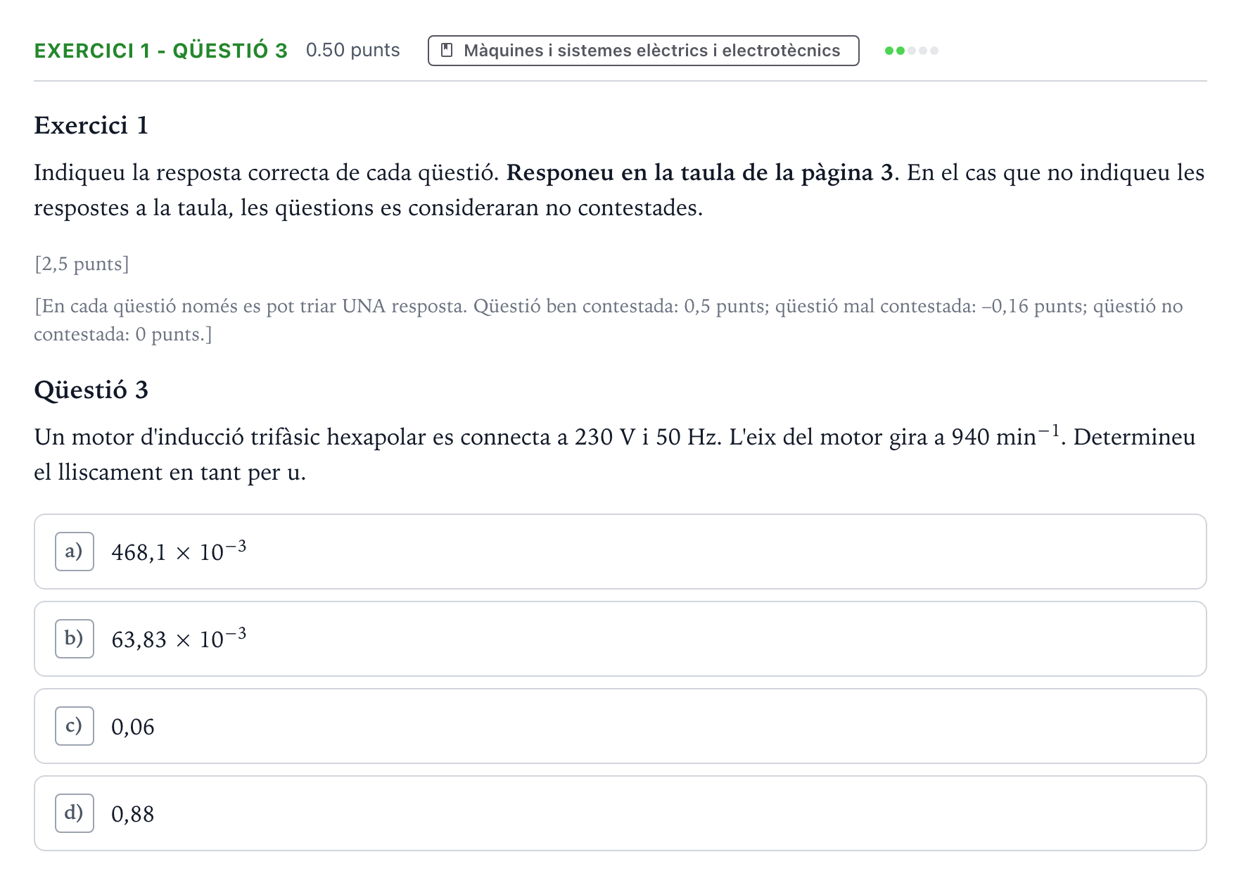 Enunciado: Exercici 1 - Qüestió 3 · Tecnologia Industrial Selectividad Cataluña Juny Serie 5 2023