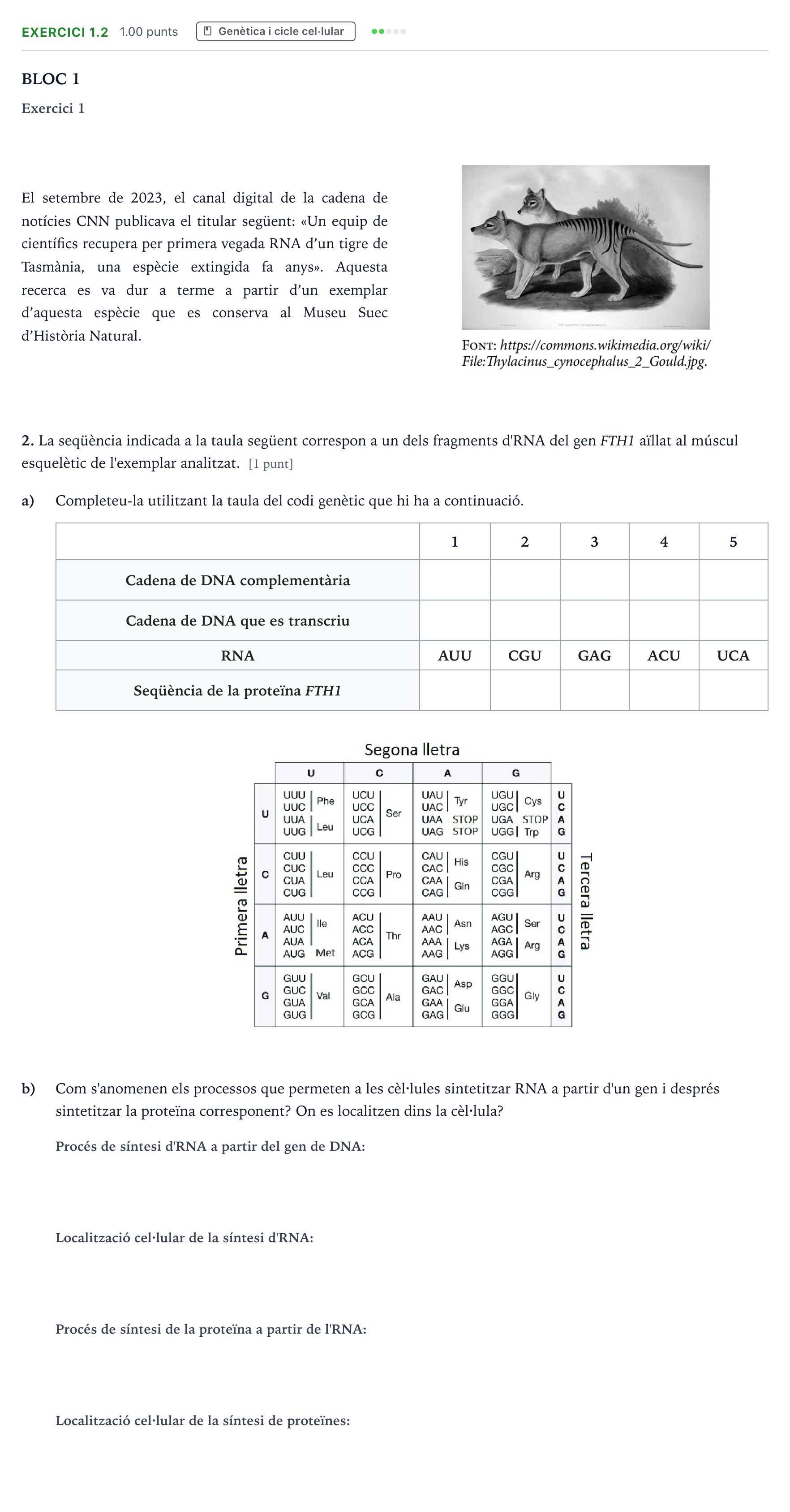 Enunciado: Ejercicio 1.2 - Genètica · Biología Selectividad Cataluña Juny Serie 1 2024