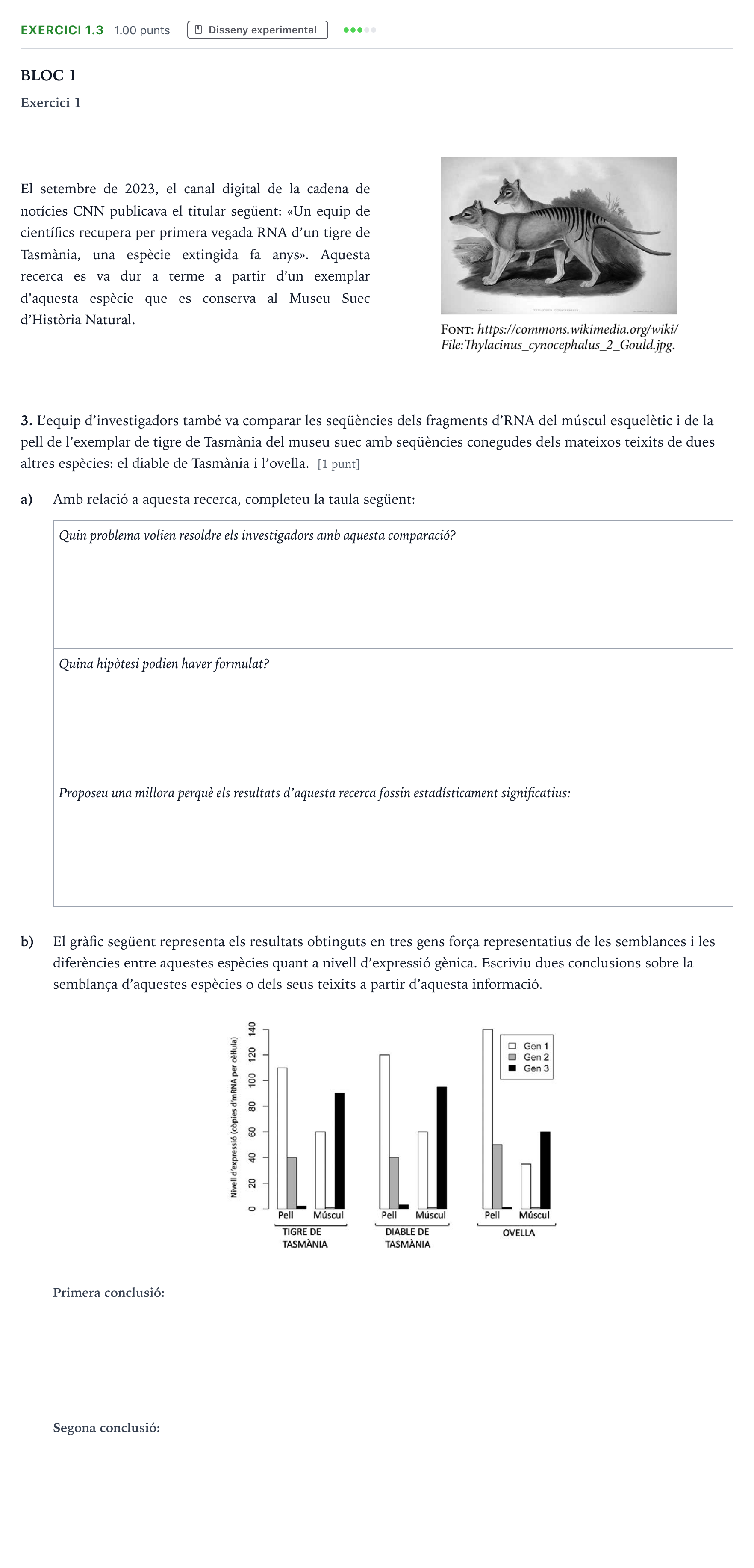 Enunciado: Ejercicio 1.3 - Disseny experimental · Biología Selectividad Cataluña Juny Serie 1 2024