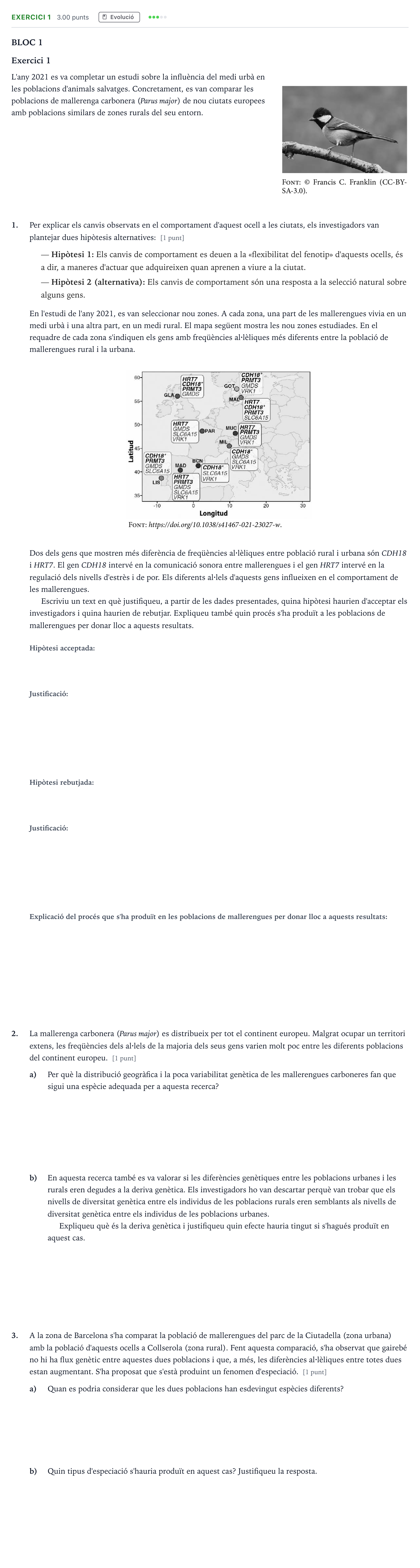 Enunciado: Exercici 1 · Biología Selectividad Cataluña Juny Serie 5 2024