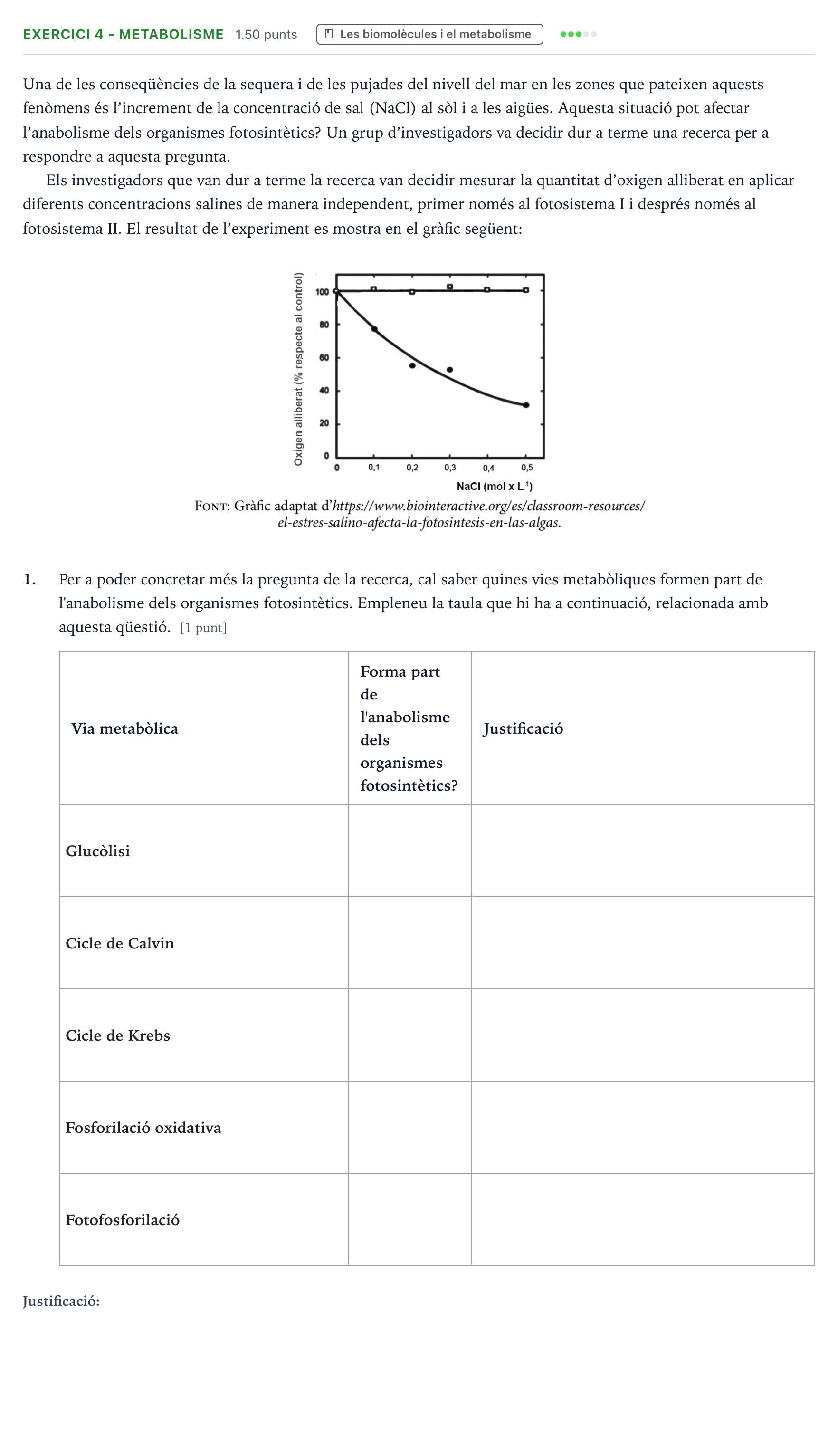 Enunciado: Exercici 4 - Metabolisme · Biología Selectividad Cataluña Juny Serie 5 2024