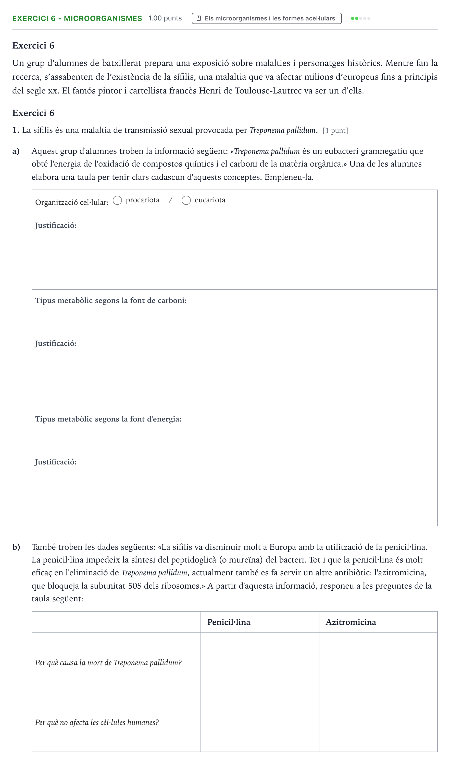 Enunciado: Exercici 6 - Microorganismes · Biología Selectividad Cataluña Juny Serie 5 2024