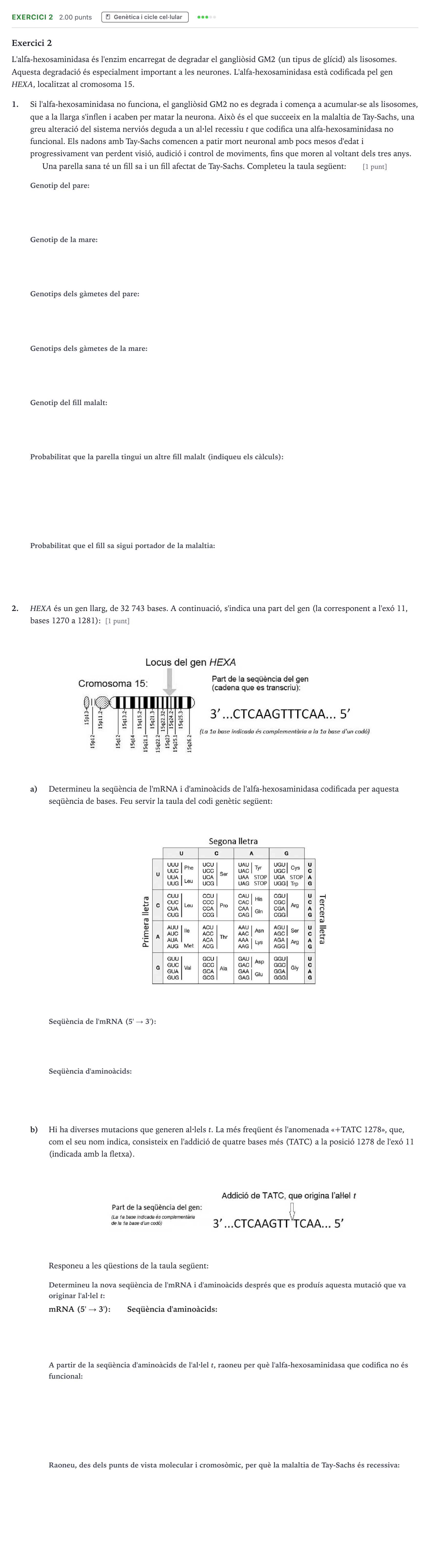 Enunciado: Exercici 2 - Genètica · Biología Selectividad Cataluña Setembre Serie 3 2024