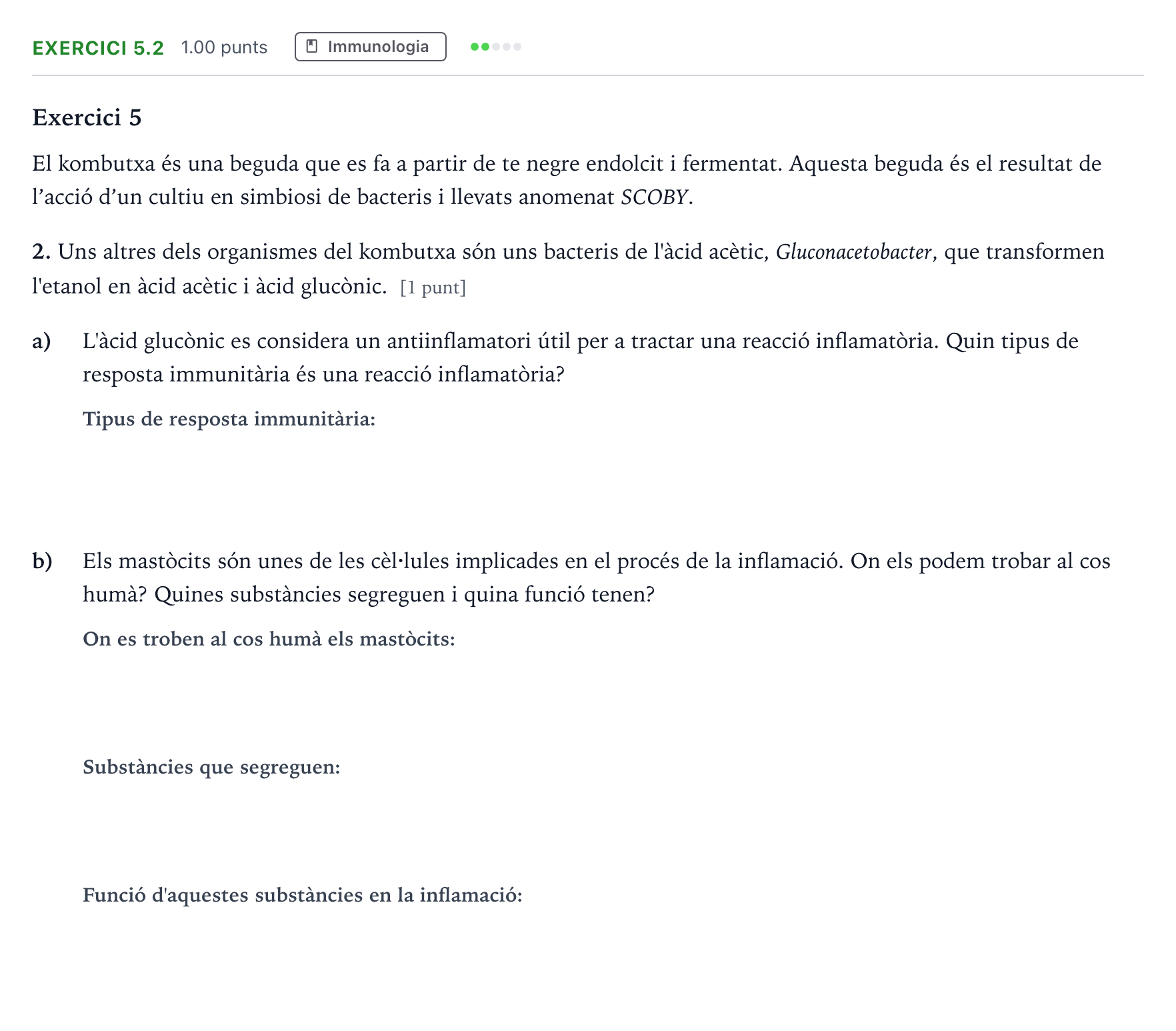 Enunciado: Exercici 5.2 - Immunologia · Biología Selectividad Cataluña Setembre Serie 3 2024