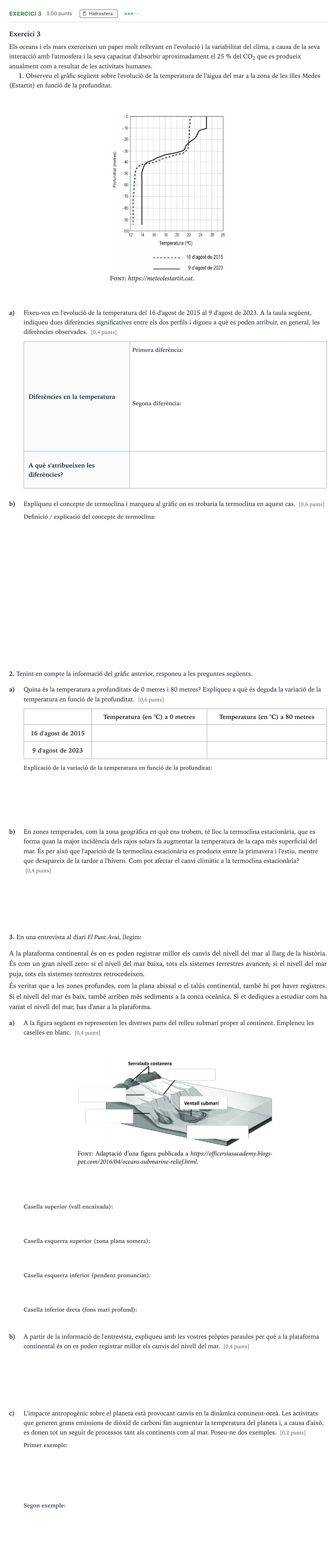 Enunciado: Exercici 3 · Ciencias de la Tierra y del Medio Ambiente Selectividad Cataluña Juny Serie 5 2024