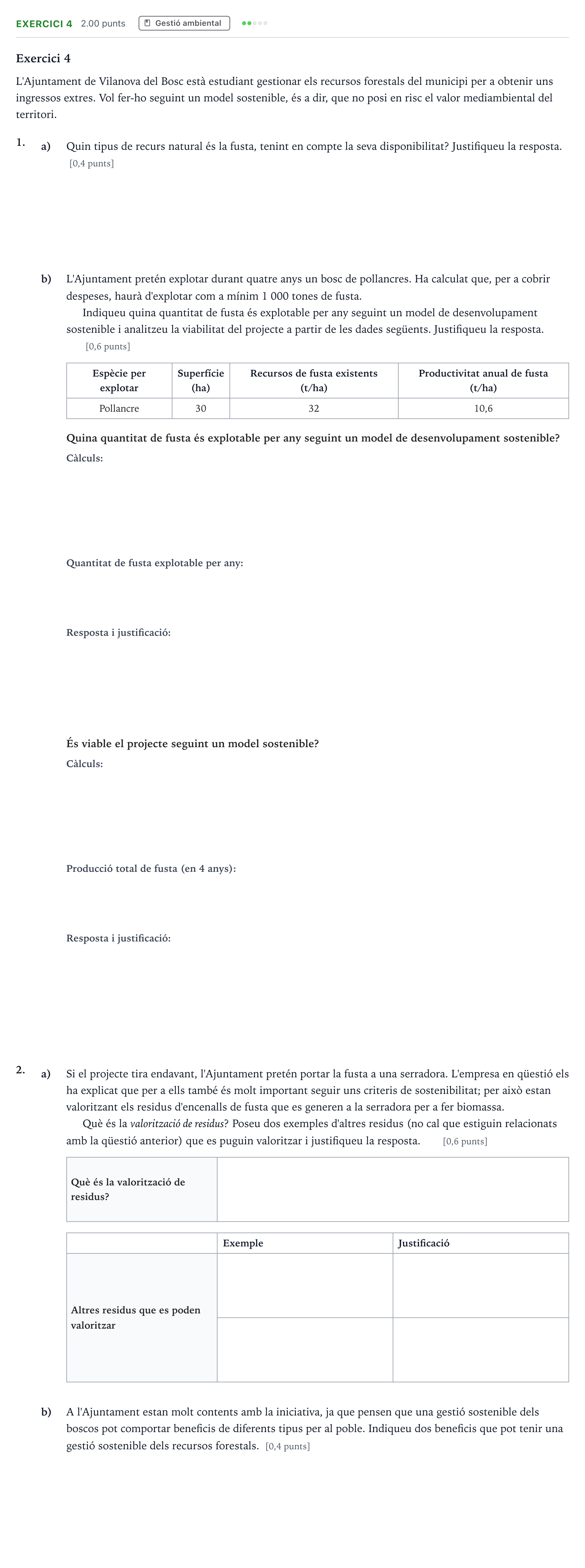 Enunciado: Exercici 4 · Ciencias de la Tierra y del Medio Ambiente Selectividad Cataluña Juny Serie 5 2024