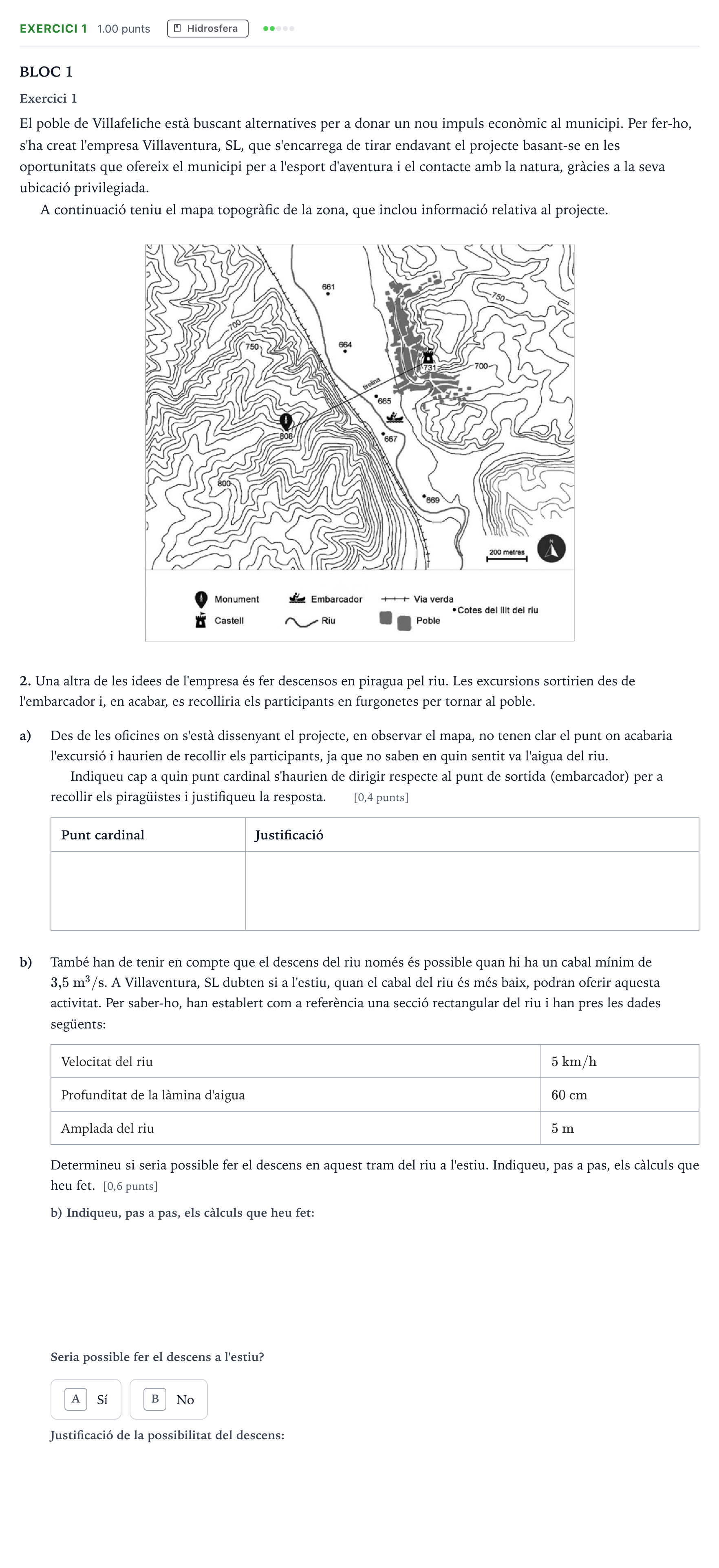 Enunciado: Exercici 1 - Hidrosfera · Ciencias de la Tierra y del Medio Ambiente Selectividad Cataluña Setembre Serie 3 2024