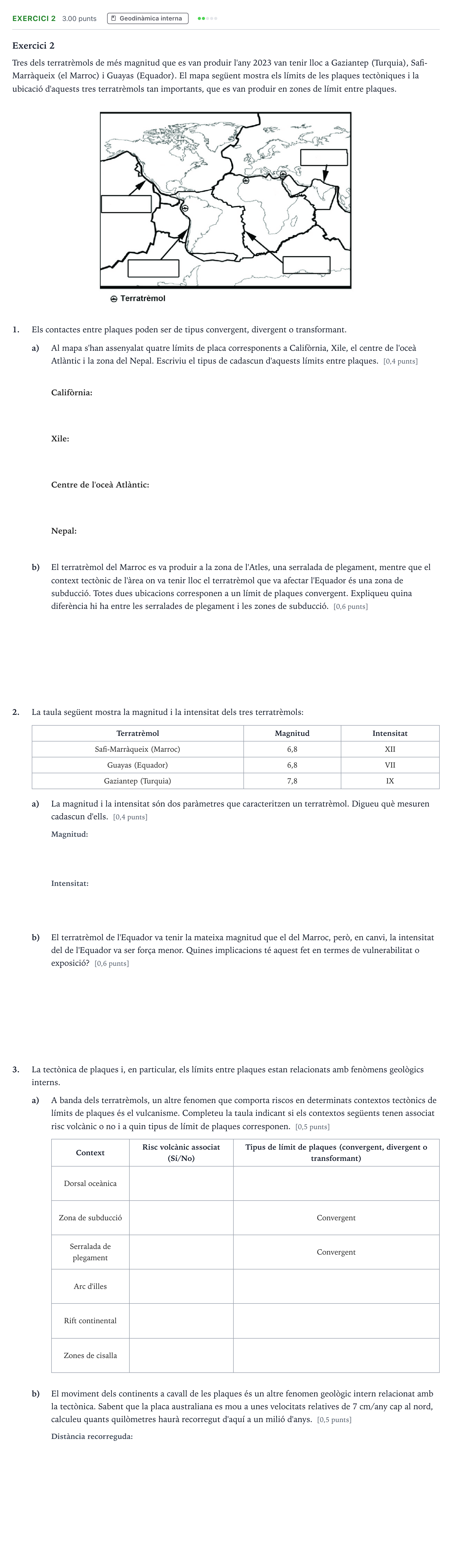 Enunciado: Exercici 2 · Ciencias de la Tierra y del Medio Ambiente Selectividad Cataluña Setembre Serie 3 2024