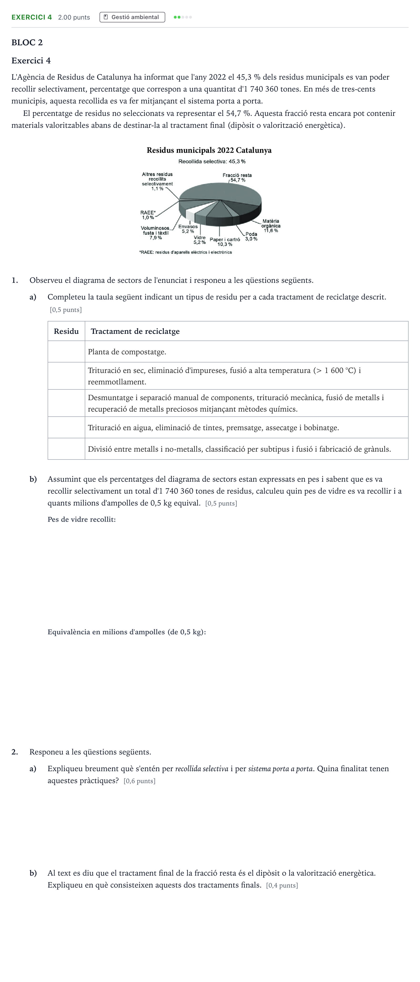 Enunciado: Exercici 4 · Ciencias de la Tierra y del Medio Ambiente Selectividad Cataluña Setembre Serie 3 2024