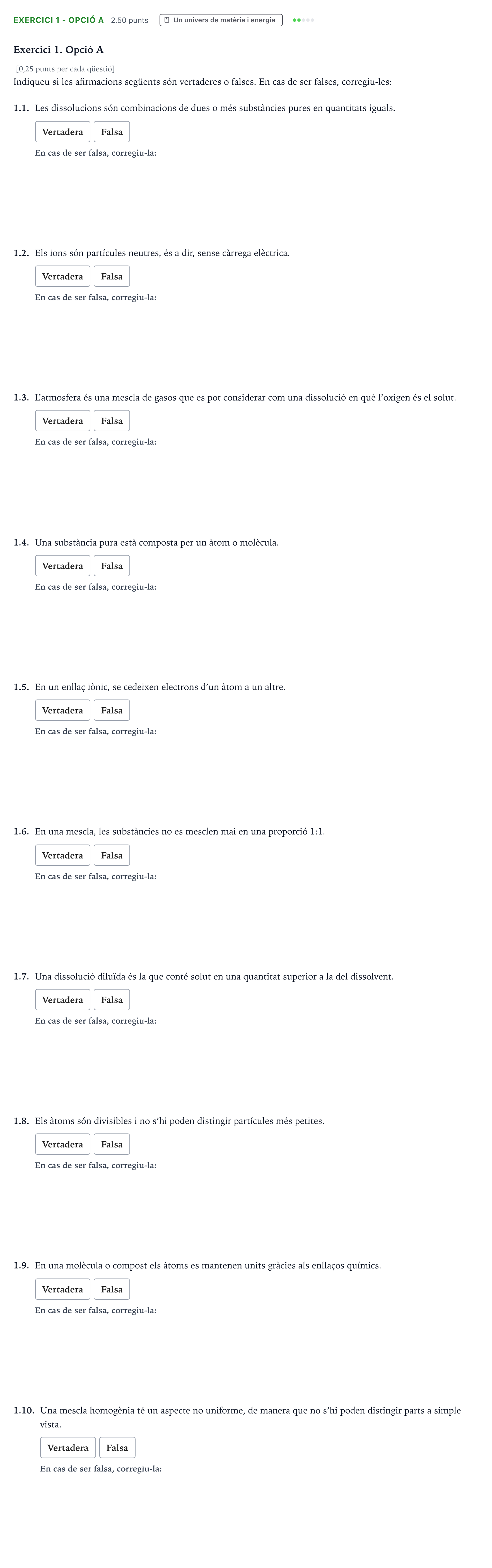 Enunciado: Exercici 1 - Opció A · Ciencias Generales Selectividad Cataluña Setembre Serie 3 2024