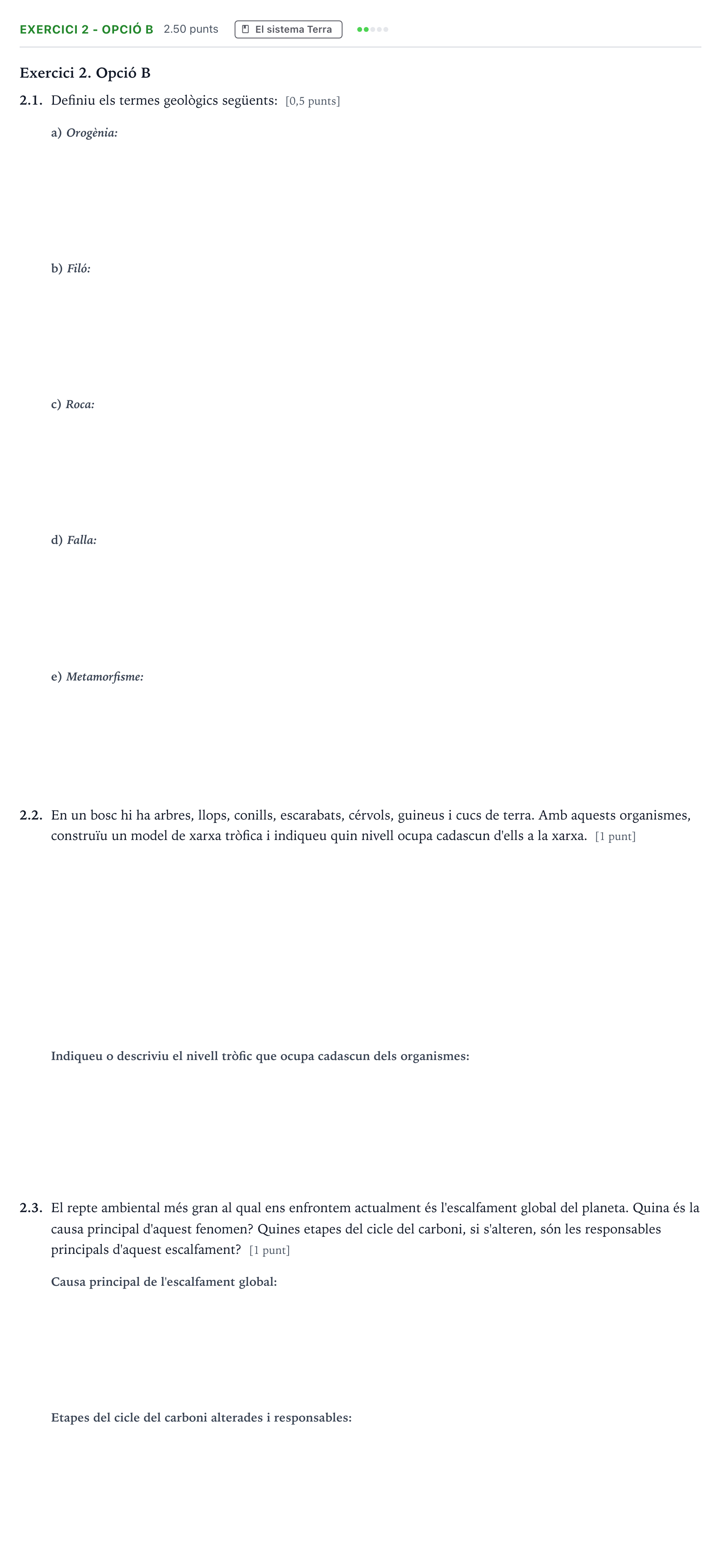 Enunciado: Exercici 2 - Opció B · Ciencias Generales Selectividad Cataluña Setembre Serie 3 2024