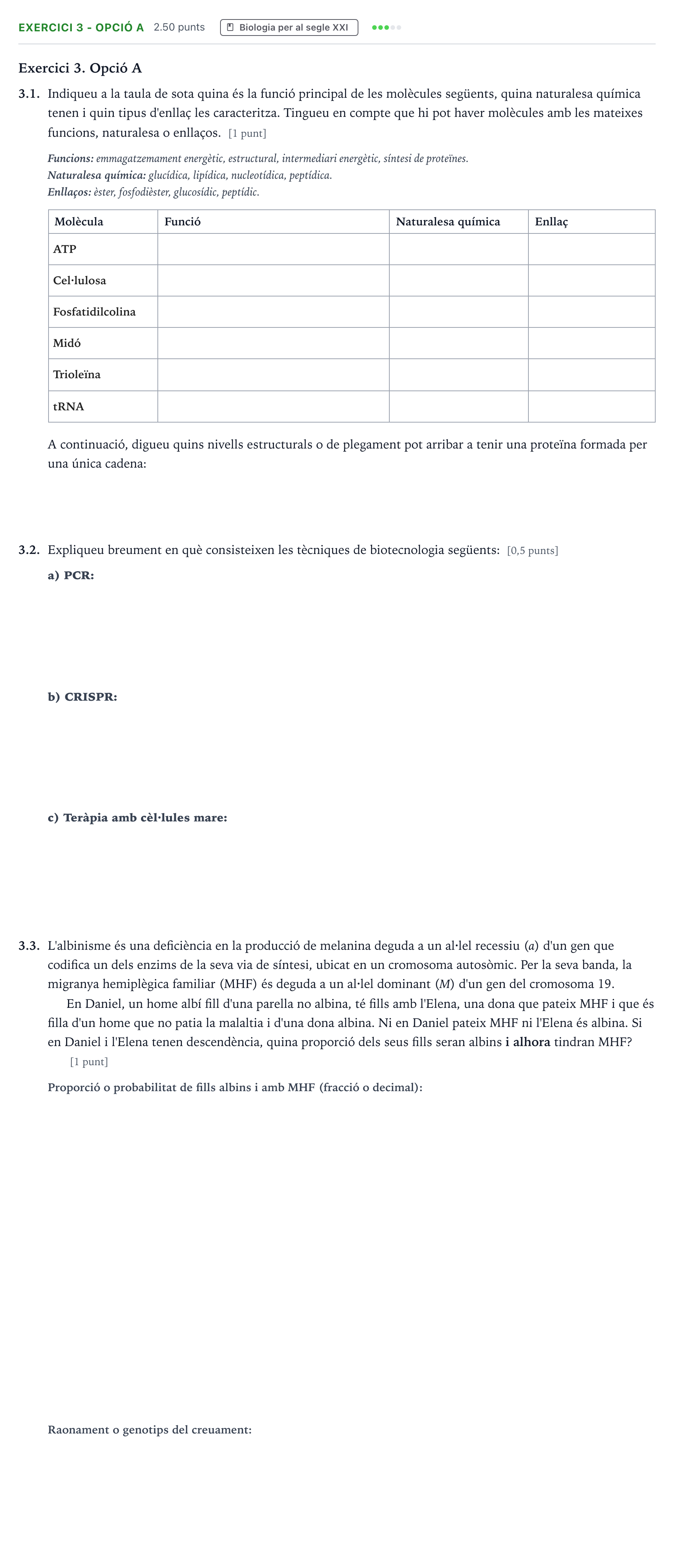 Enunciado: Exercici 3 - Opció A · Ciencias Generales Selectividad Cataluña Setembre Serie 3 2024