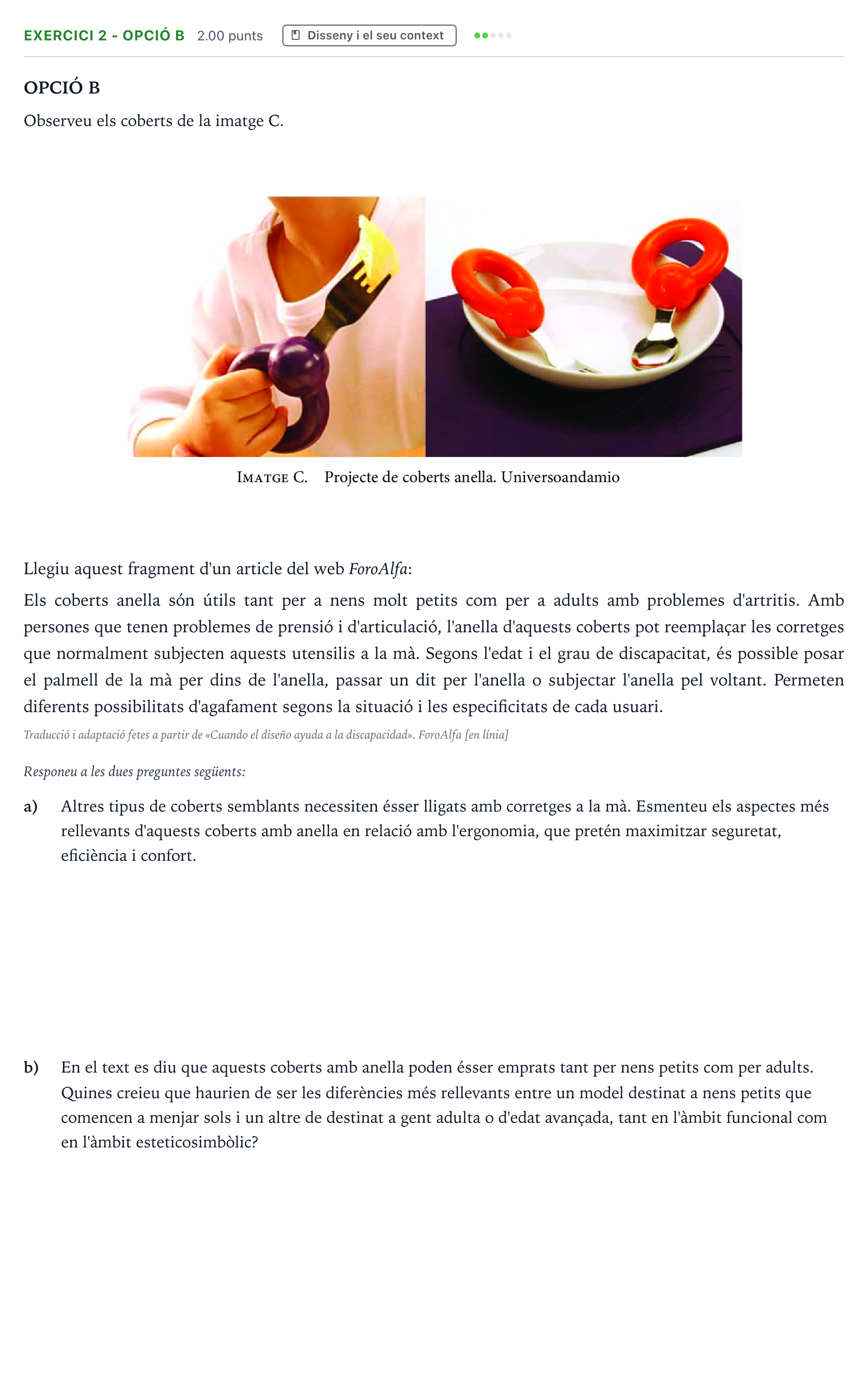 Enunciado: Exercici 2 - Opció B · Diseño Selectividad Cataluña Juny Serie 1 2024