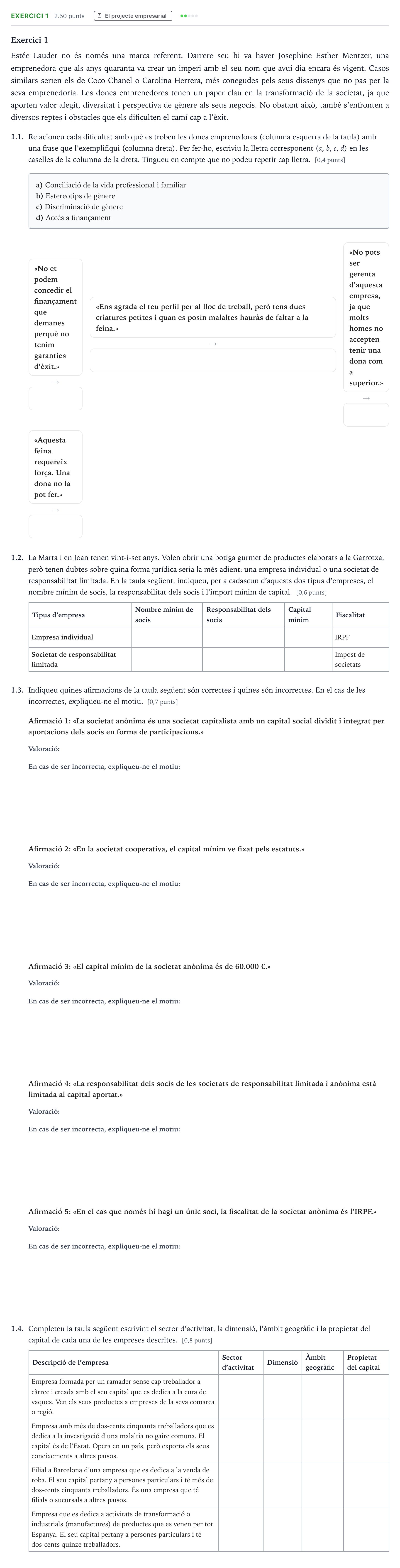 Enunciado: Exercici 1 · Economía de la Empresa Selectividad Cataluña Juny Serie 1 2024