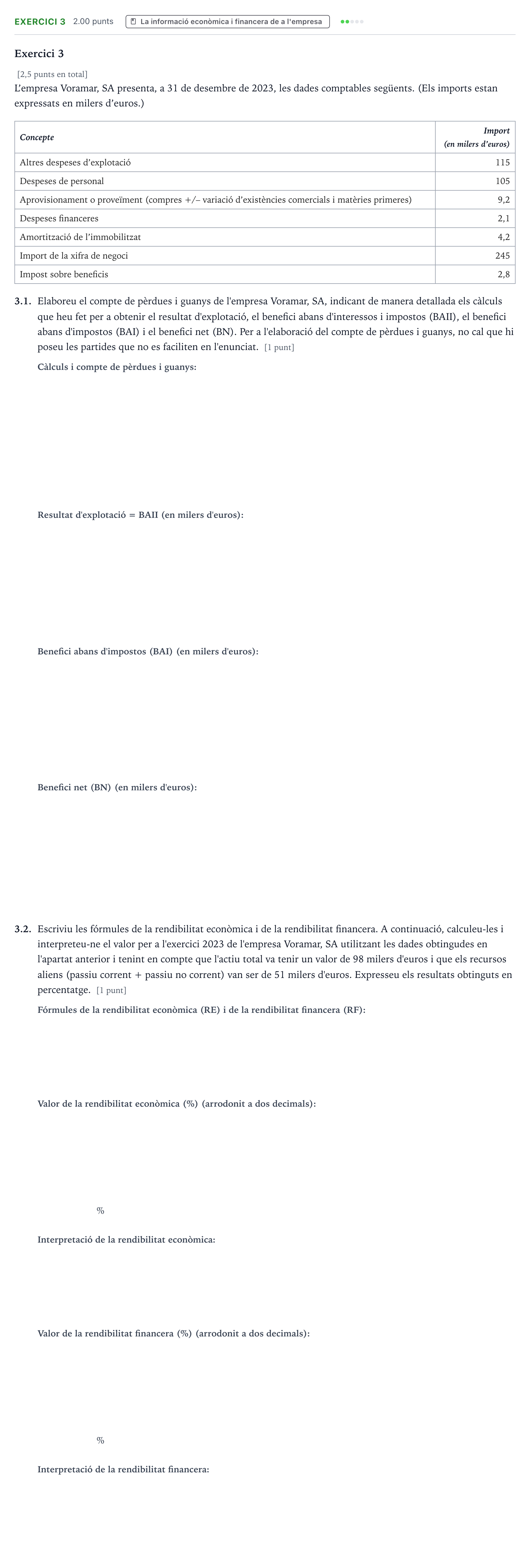 Enunciado: Exercici 3 - La informació econòmica i financera… · Economía de la Empresa Selectividad Cataluña Juny Serie 1 2024