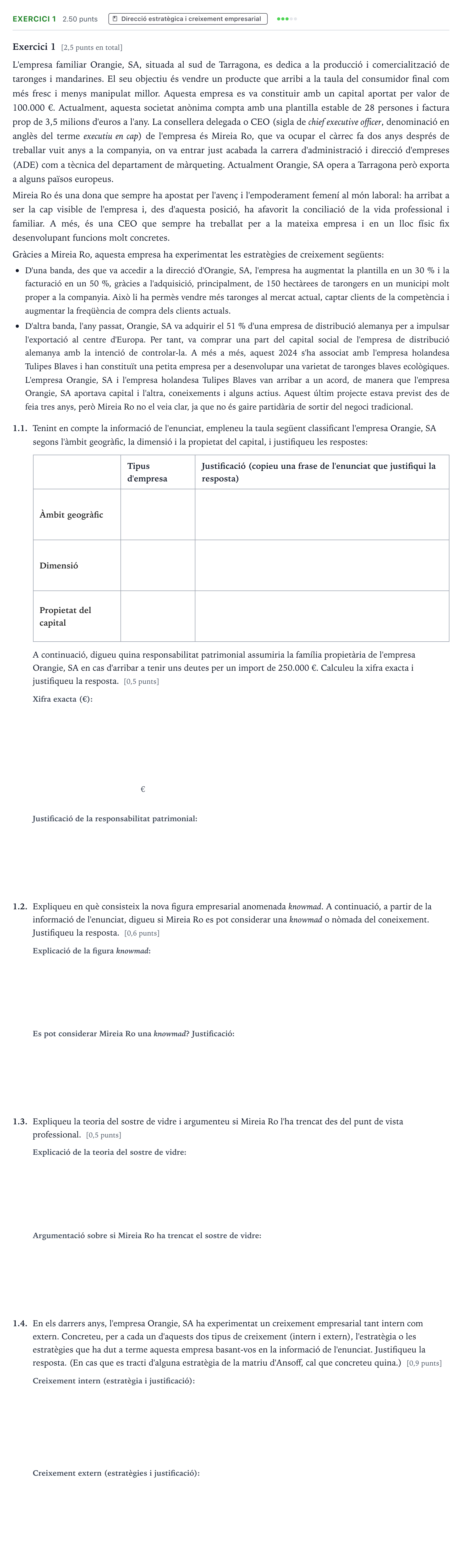 Enunciado: Exercici 1 · Economía de la Empresa Selectividad Cataluña Juny Serie 5 2024