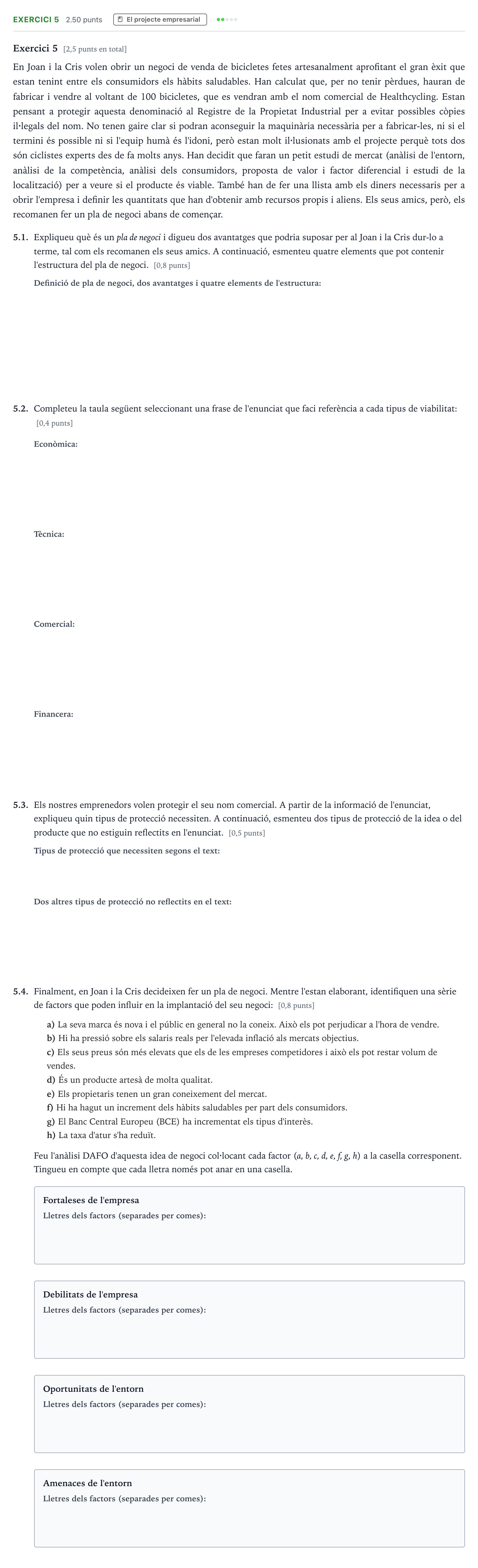 Enunciado: Exercici 5 · Economía de la Empresa Selectividad Cataluña Juny Serie 5 2024