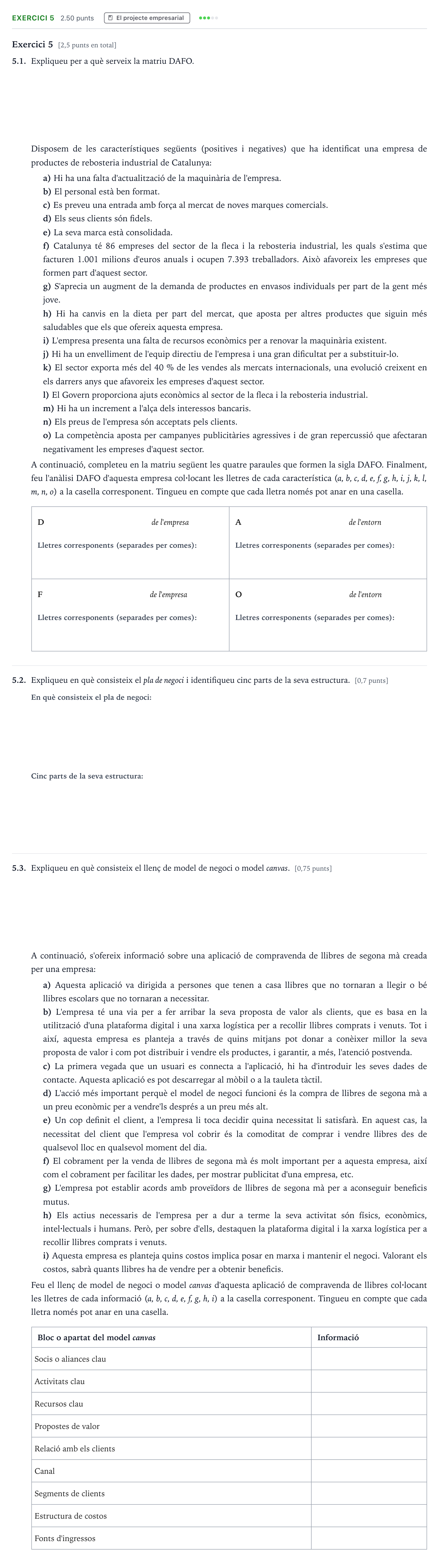 Enunciado: Exercici 5 · Economía de la Empresa Selectividad Cataluña Setembre Serie 3 2024