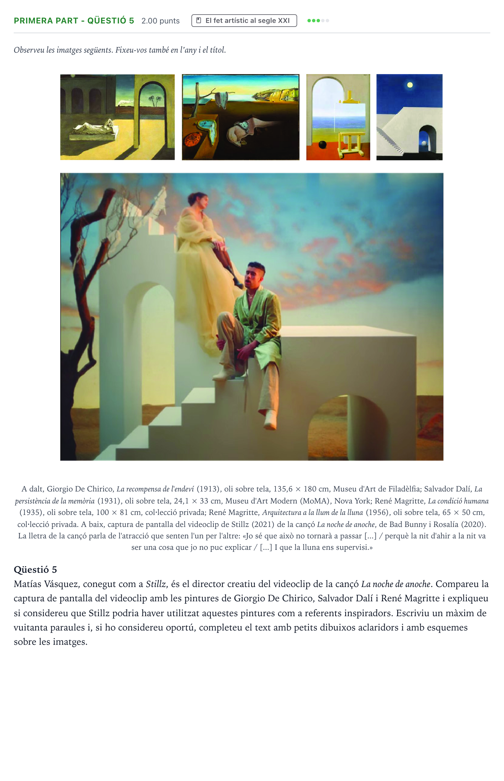 Enunciado: Ejercicio Primera part - Qüestió 5 · Fundamentos Artísticos Selectividad Cataluña Juny Serie 1 2024