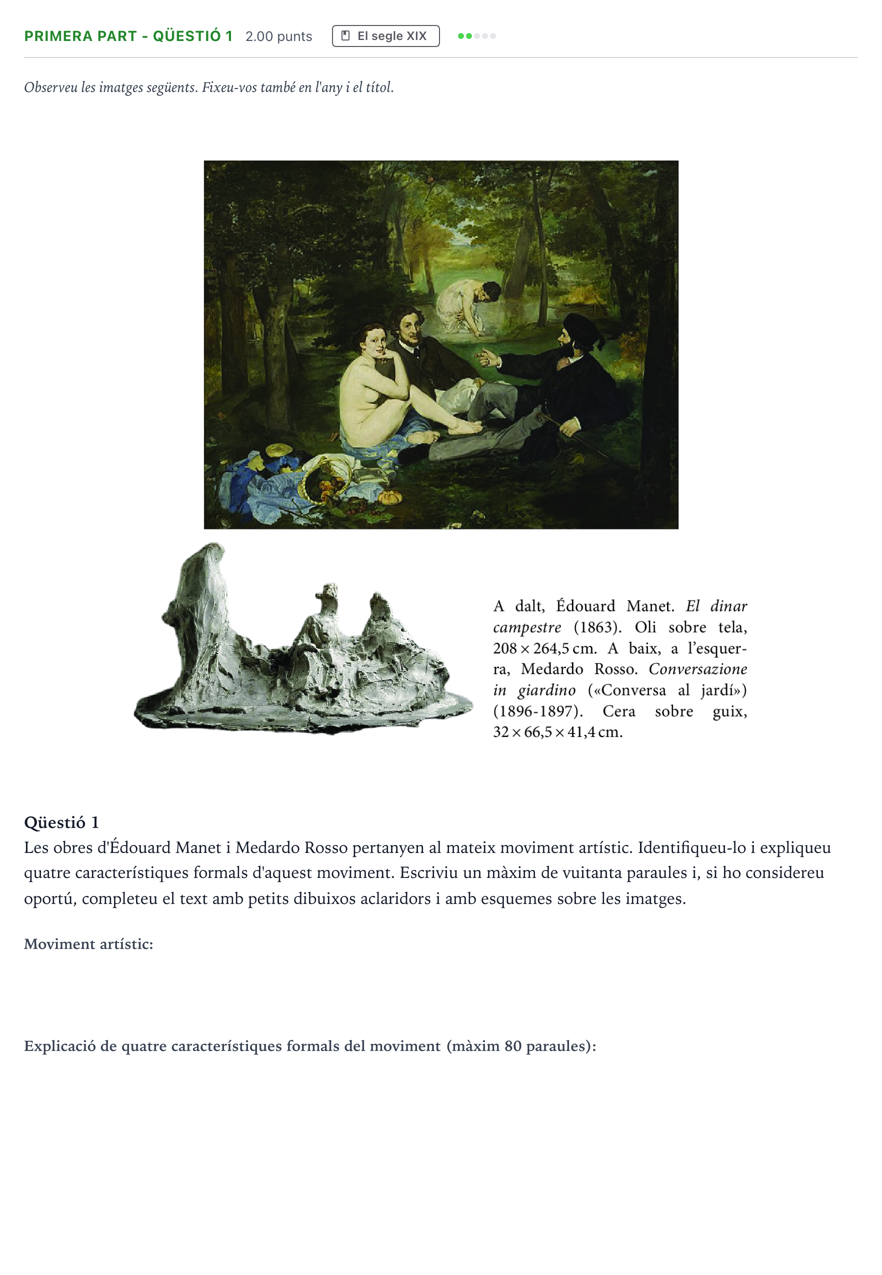 Enunciado: Ejercicio Primera part - Qüestió 1 · Fundamentos Artísticos Selectividad Cataluña Juny Serie 5 2024