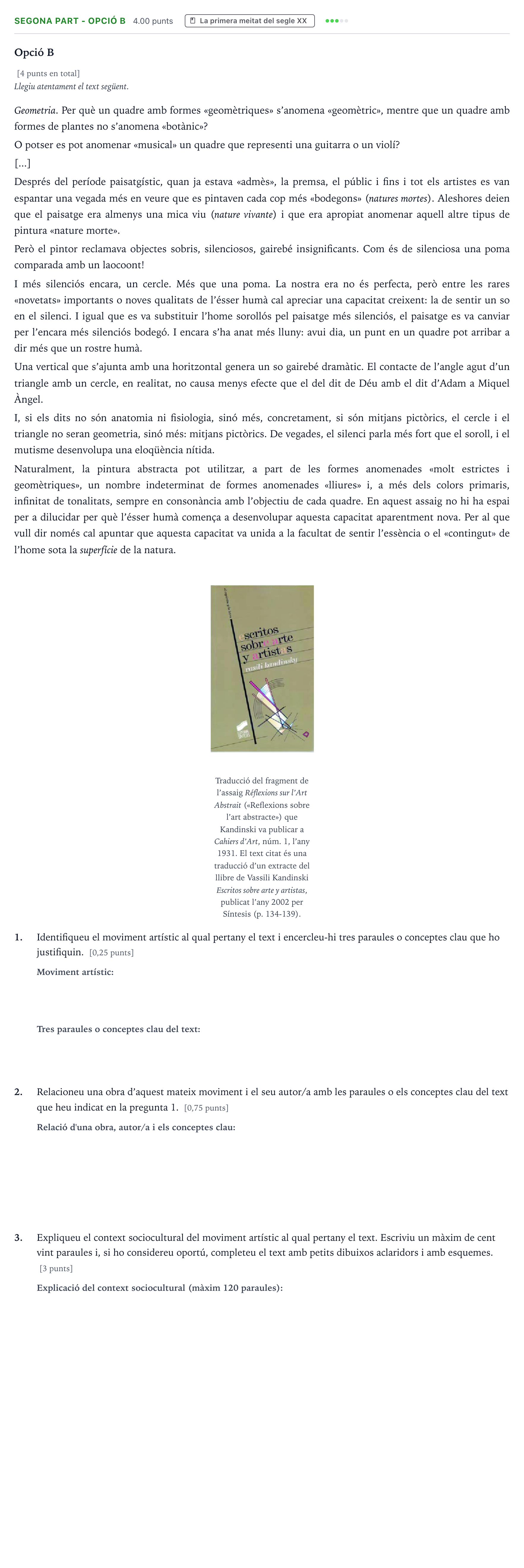 Enunciado: Ejercicio Segona part - Opció B · Fundamentos Artísticos Selectividad Cataluña Juny Serie 5 2024