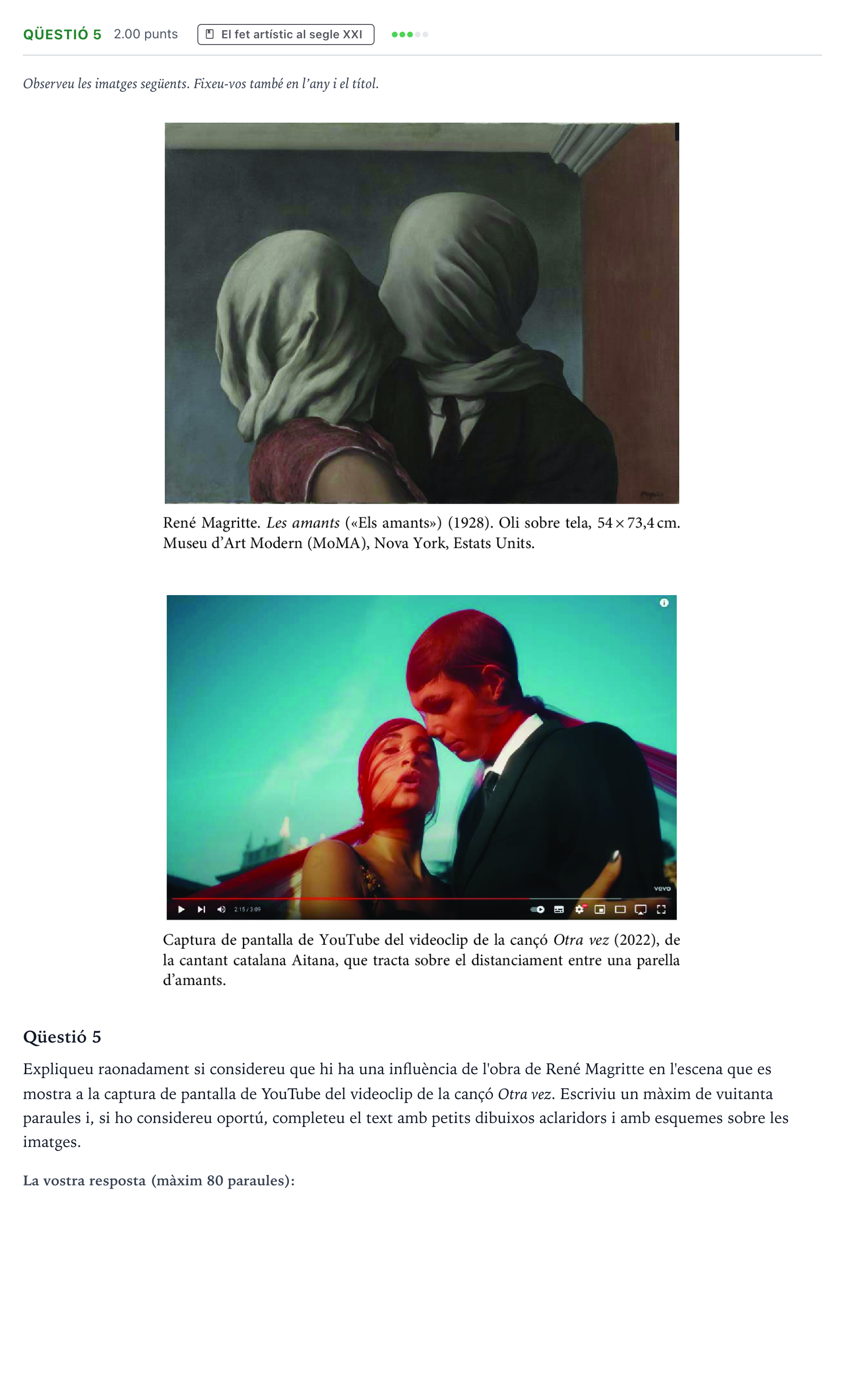 Enunciado: Ejercicio Qüestió 5 · Fundamentos Artísticos Selectividad Cataluña Setembre Serie 3 2024