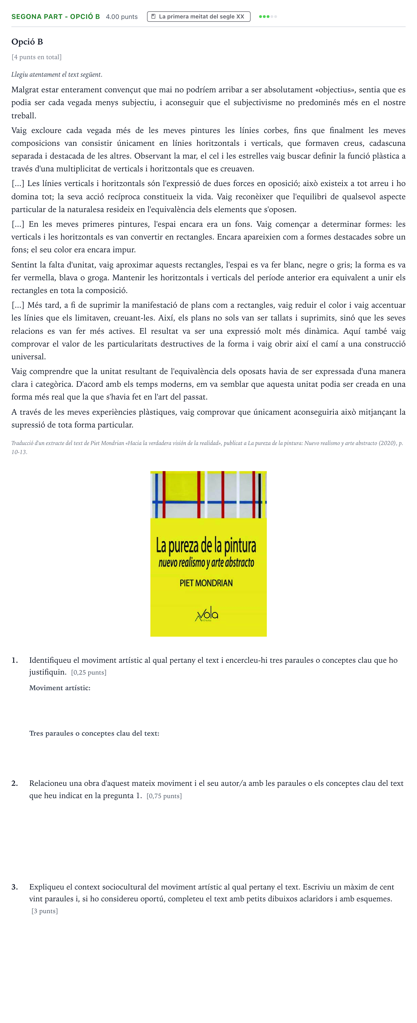 Enunciado: Ejercicio Segona part - Opció B · Fundamentos Artísticos Selectividad Cataluña Setembre Serie 3 2024