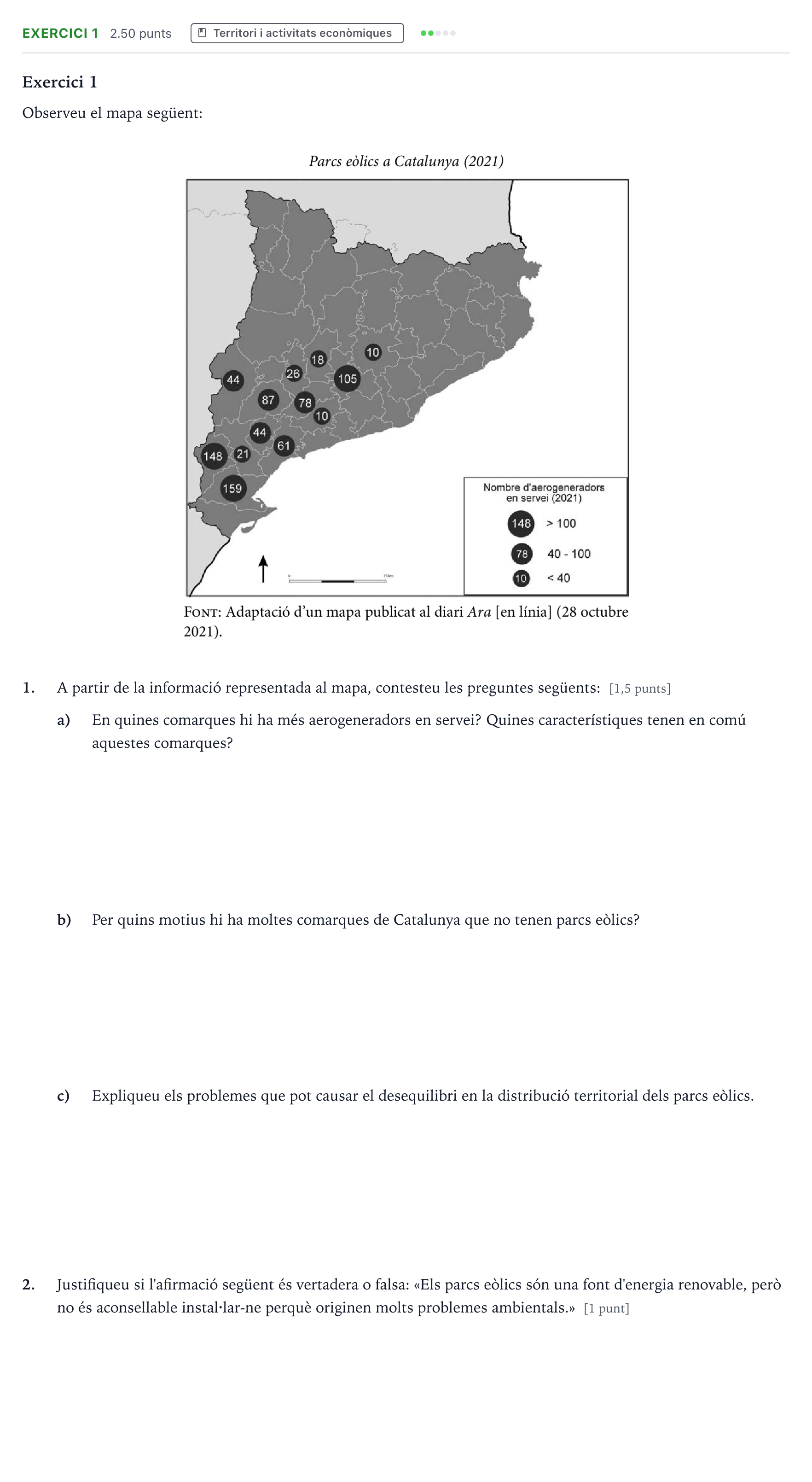 Enunciado: Exercici 1 · Geografía Selectividad Cataluña Juny Serie 1 2024