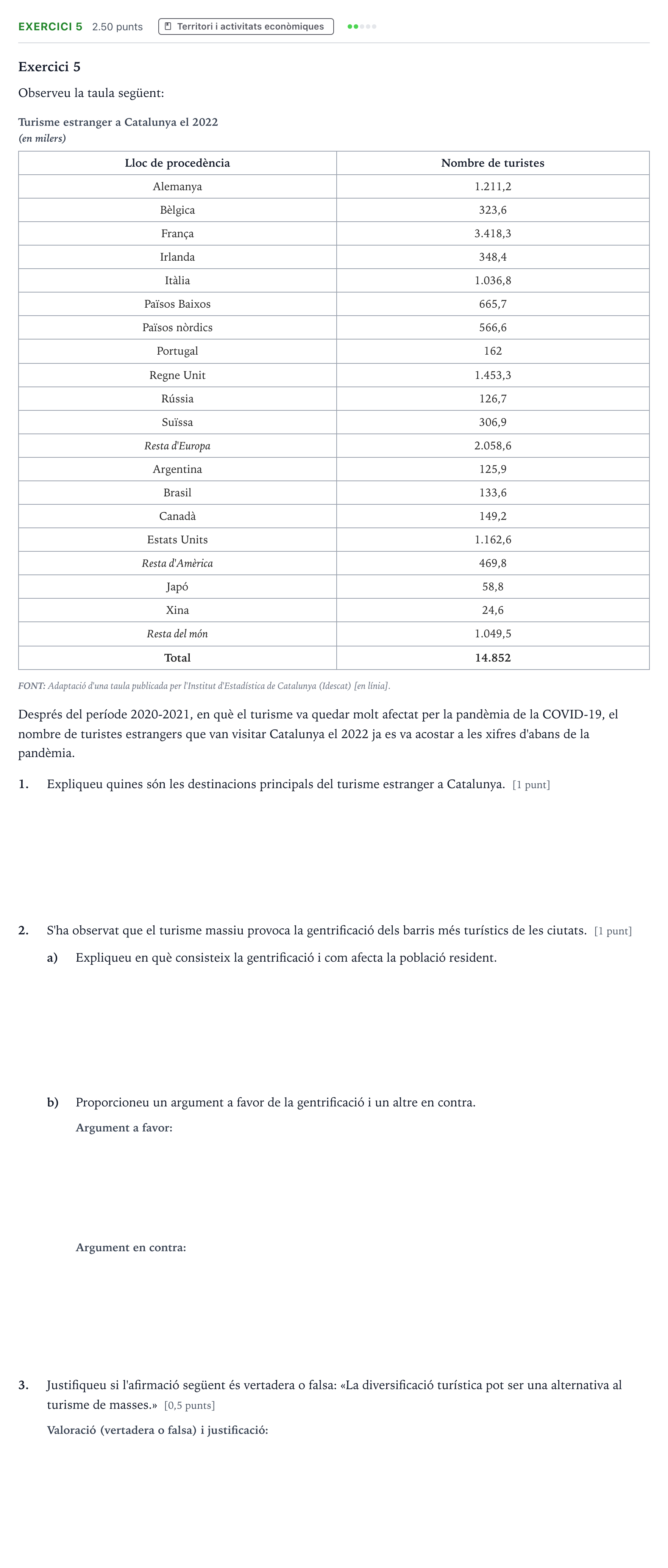 Enunciado: Exercici 5 · Geografía Selectividad Cataluña Juny Serie 1 2024