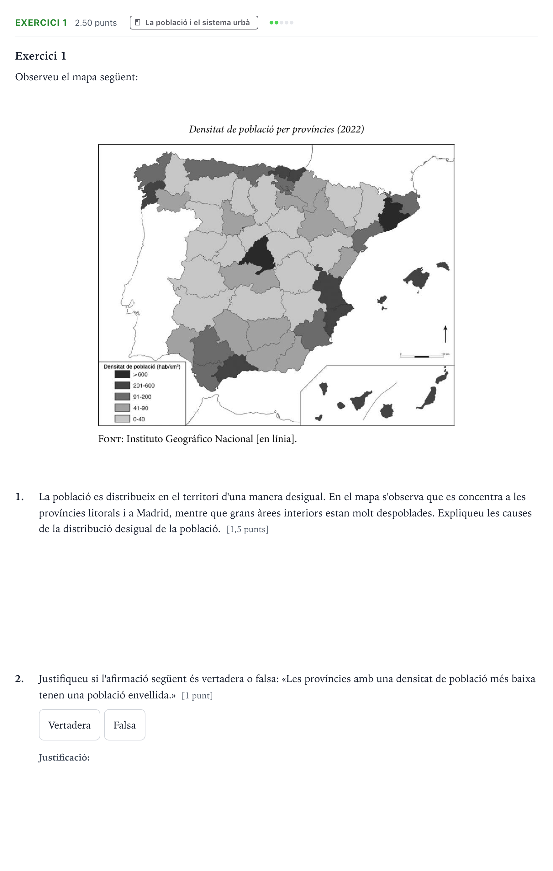 Enunciado: Exercici 1 · Geografía Selectividad Cataluña Setembre Serie 3 2024