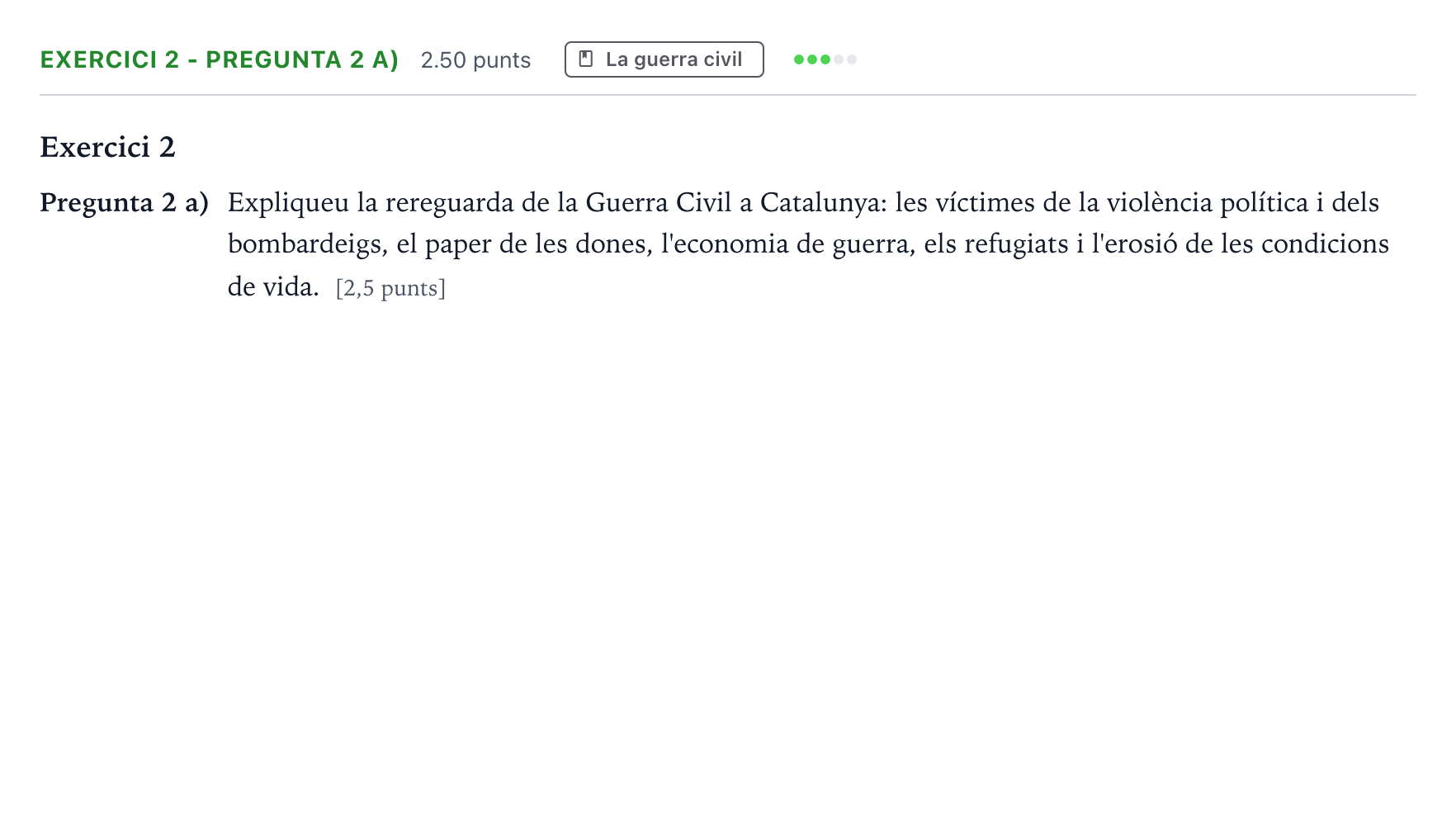 Enunciado: Exercici 2 - Pregunta 2 a) · Historia de España Selectividad Cataluña Juny Serie 1 2024