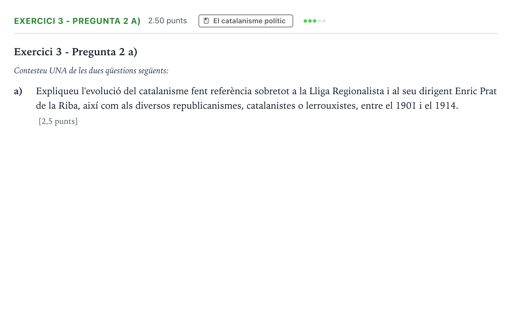 Enunciado: Exercici 3 - Pregunta 2 a) · Historia de España Selectividad Cataluña Juny Serie 1 2024