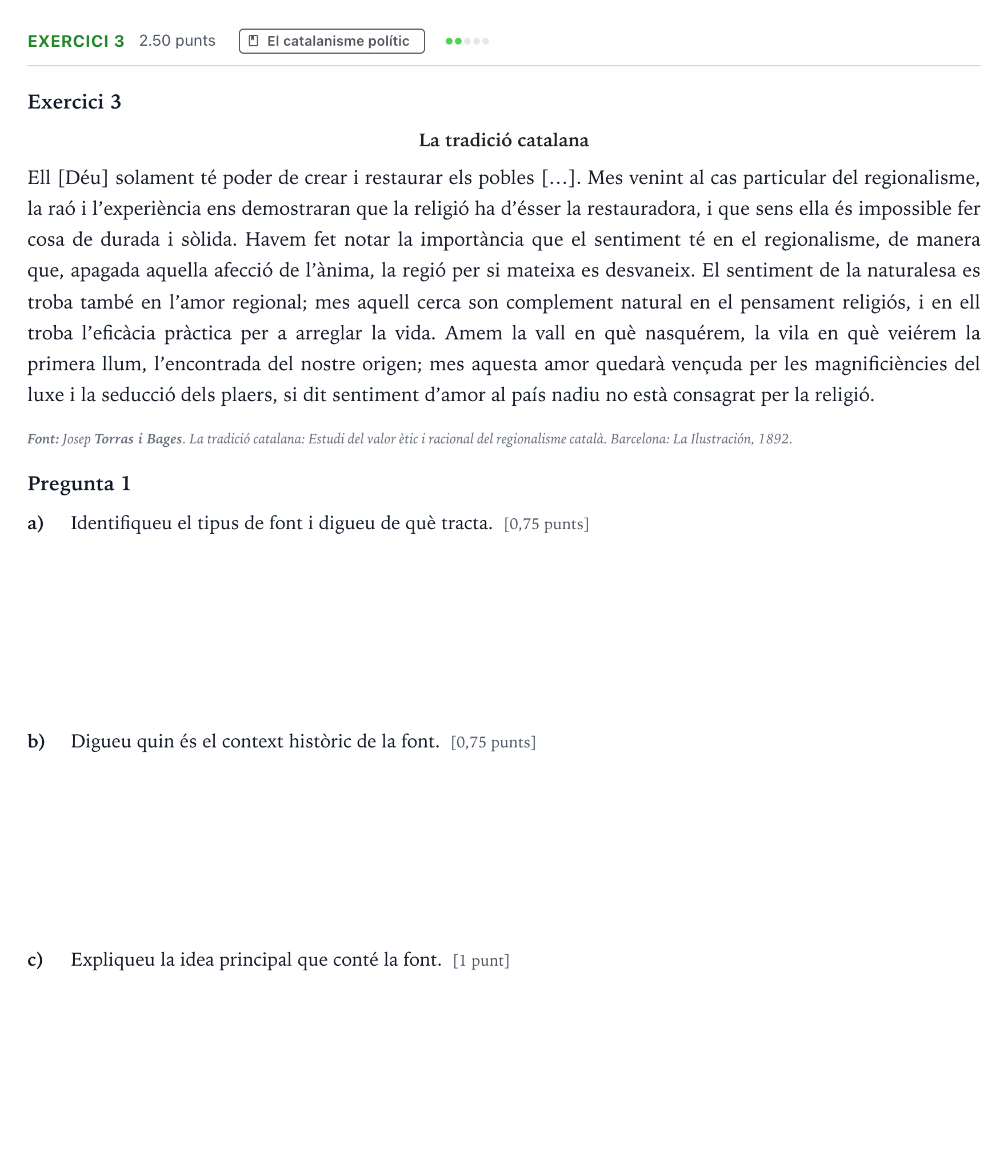 Enunciado: Exercici 3 · Historia de España Selectividad Cataluña Juny Serie 5 2024