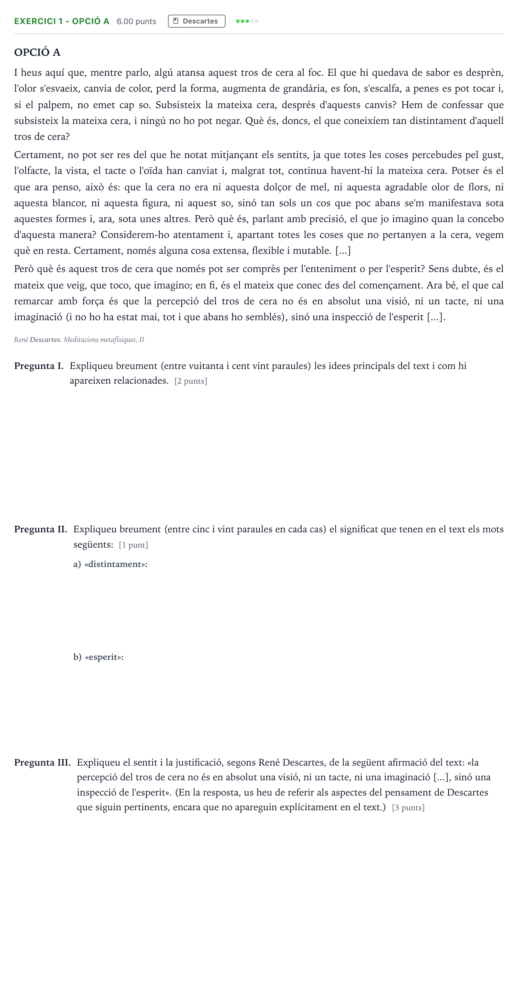 Enunciado: Exercici 1 - Opció A · Historia de la Filosofía Selectividad Cataluña Juny Serie 1 2024