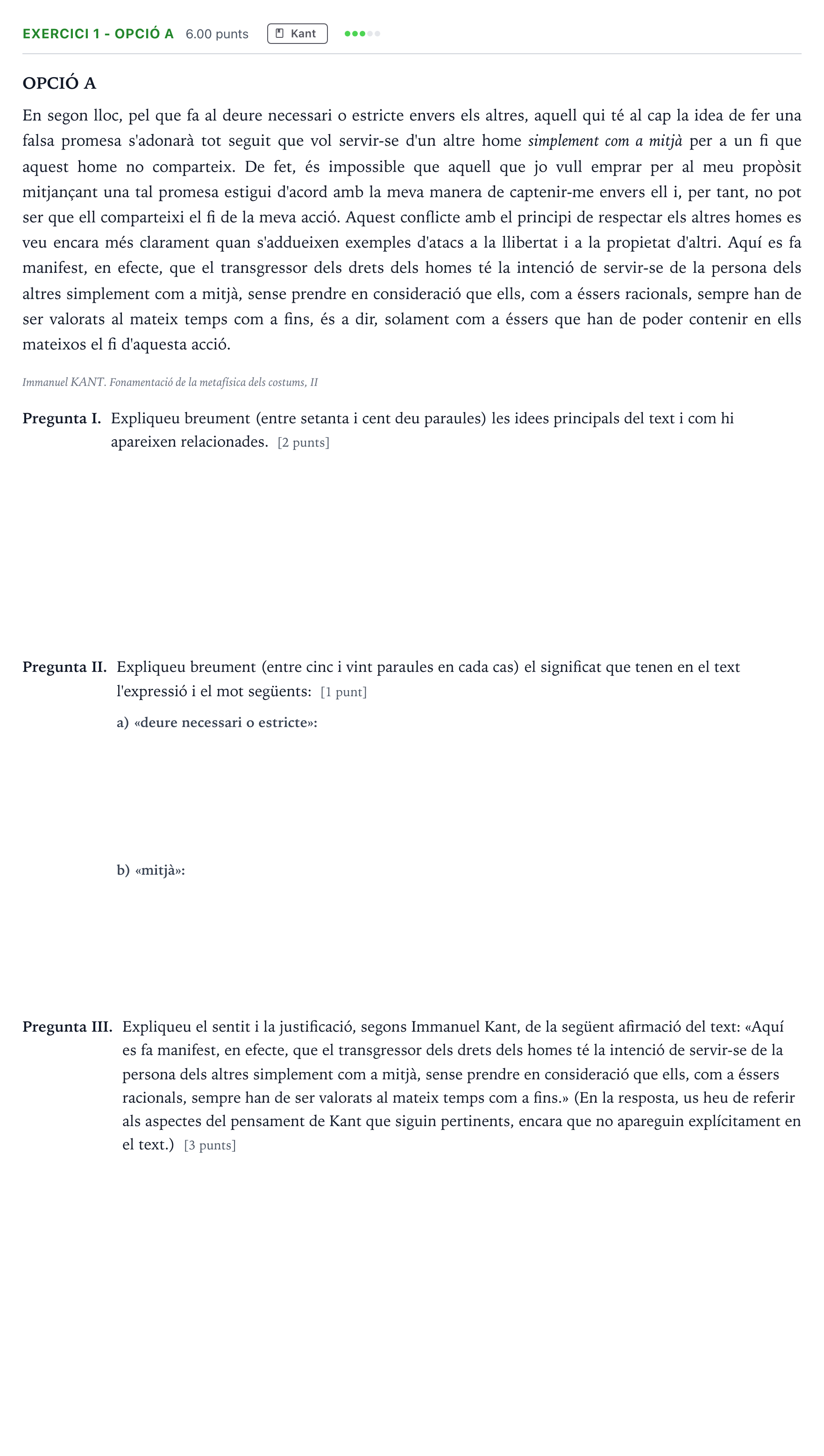 Enunciado: Exercici 1 - Opció A · Historia de la Filosofía Selectividad Cataluña Setembre Serie 3 2024