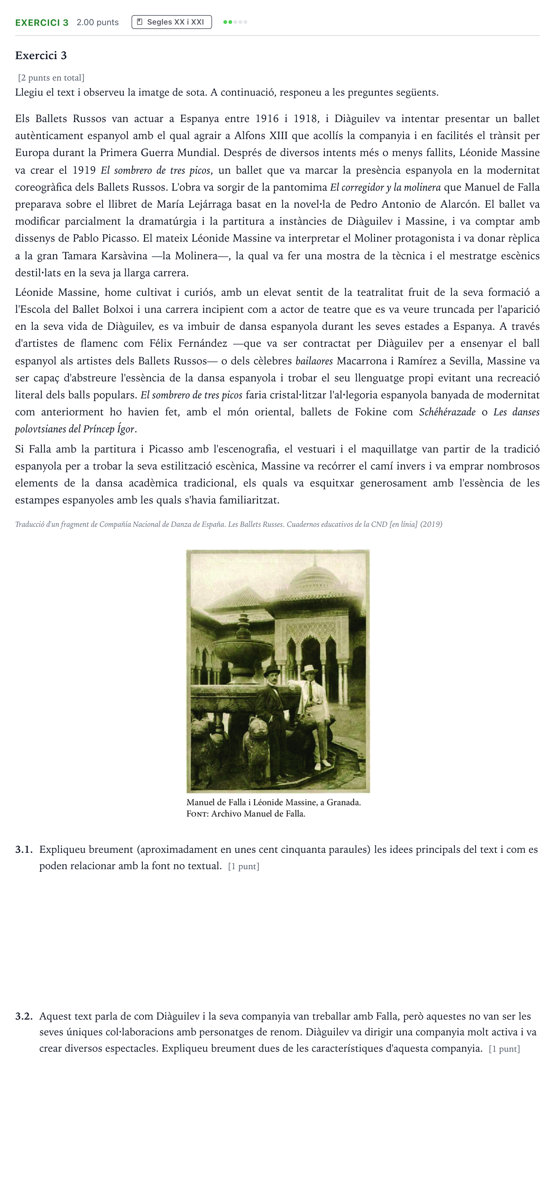 Enunciado: Exercici 3 · Historia de la Música y de la Danza Selectividad Cataluña Setembre Serie 3 2024