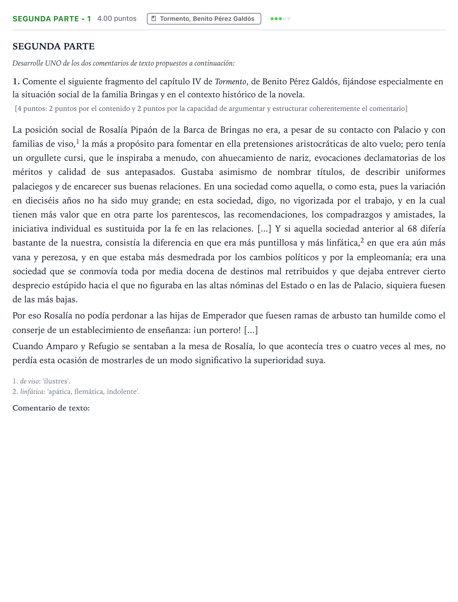 Enunciado: Ejercicio Segunda parte - 1 · Literatura castellana Selectividad Cataluña Juny Serie 1 2024