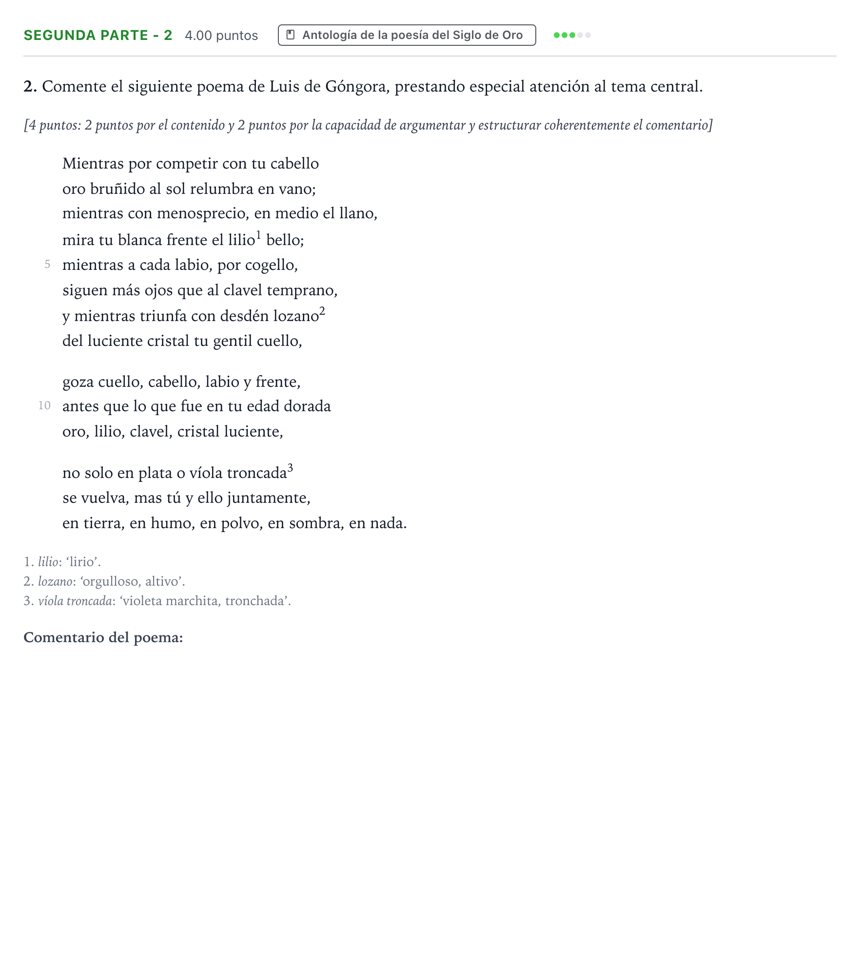 Enunciado: Ejercicio Segunda parte - 2 · Literatura castellana Selectividad Cataluña Juny Serie 1 2024