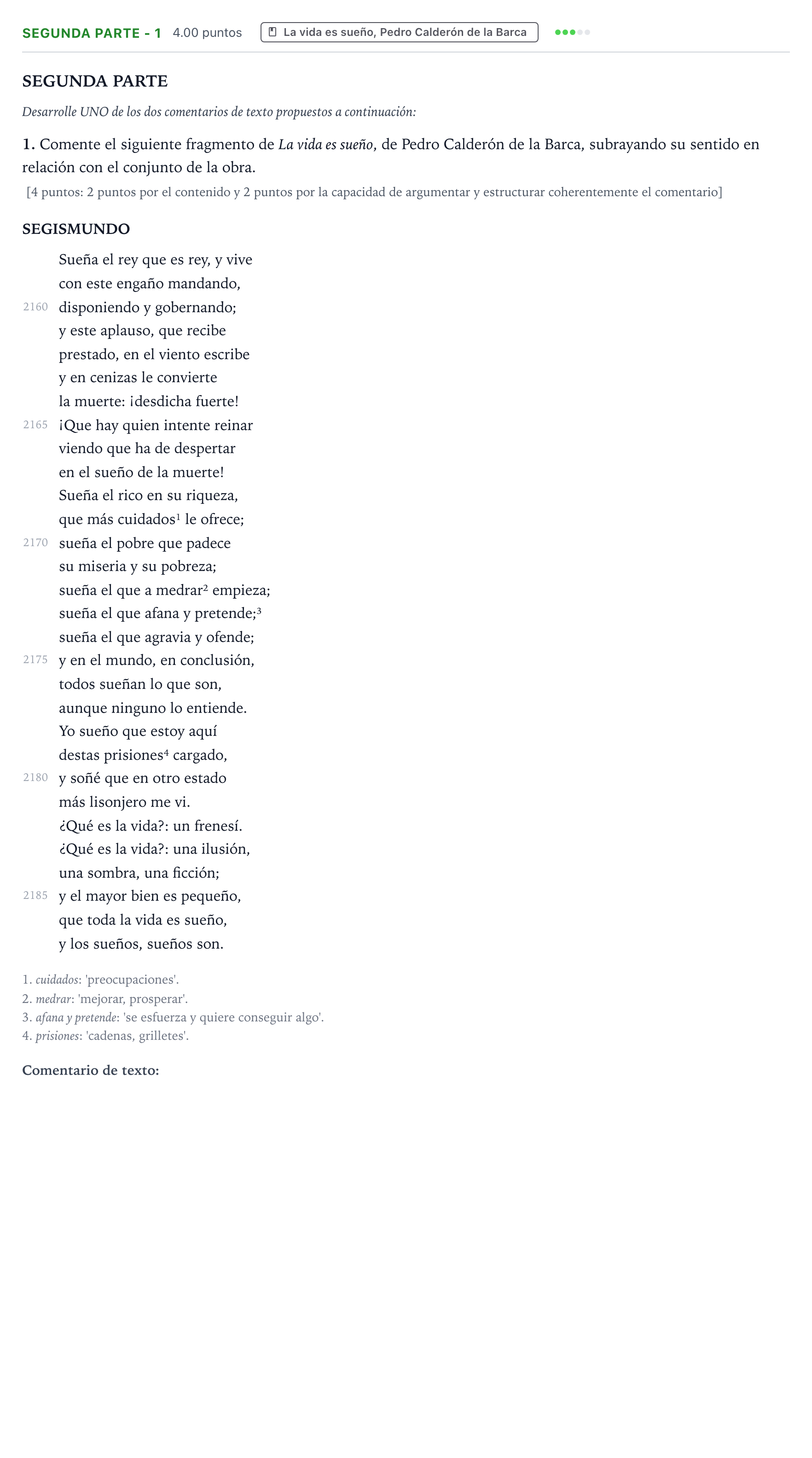 Enunciado: Ejercicio Segunda parte - 1 · Literatura castellana Selectividad Cataluña Juny Serie 5 2024