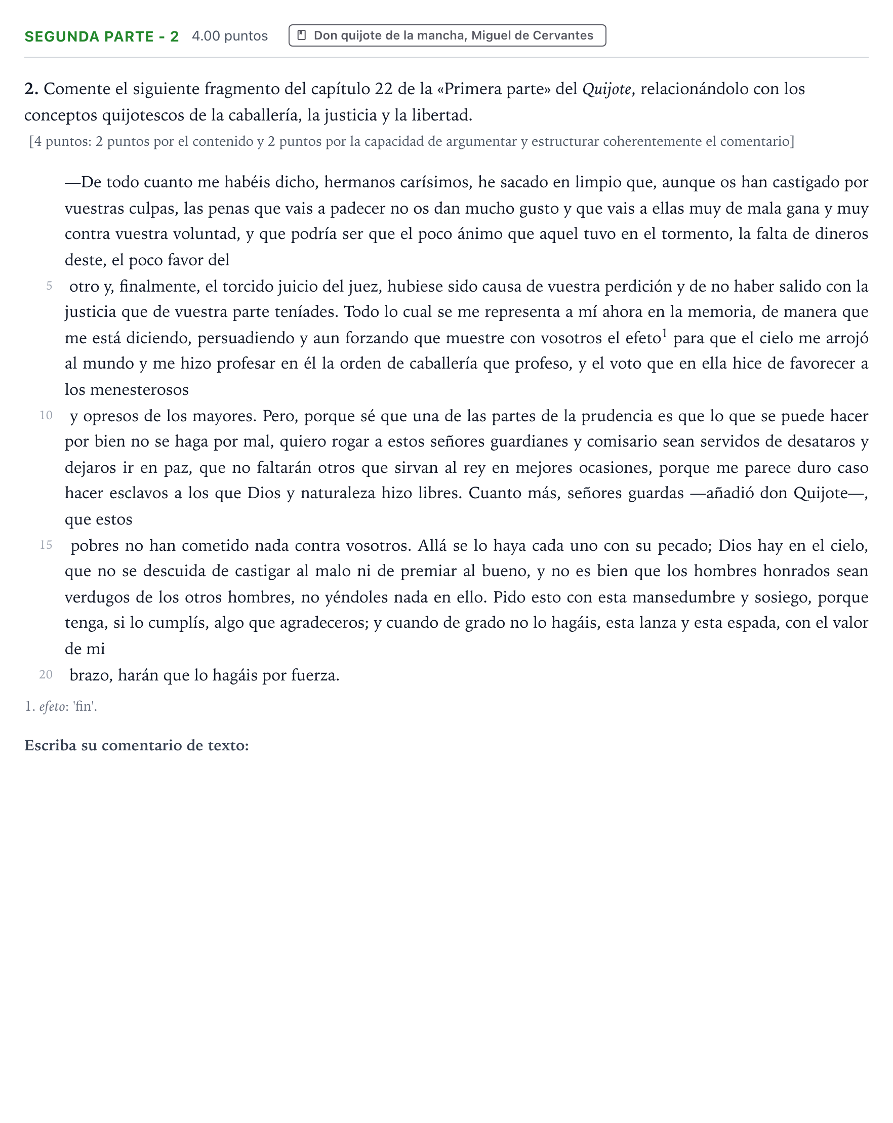 Enunciado: Ejercicio Segunda parte - 2 · Literatura castellana Selectividad Cataluña Juny Serie 5 2024