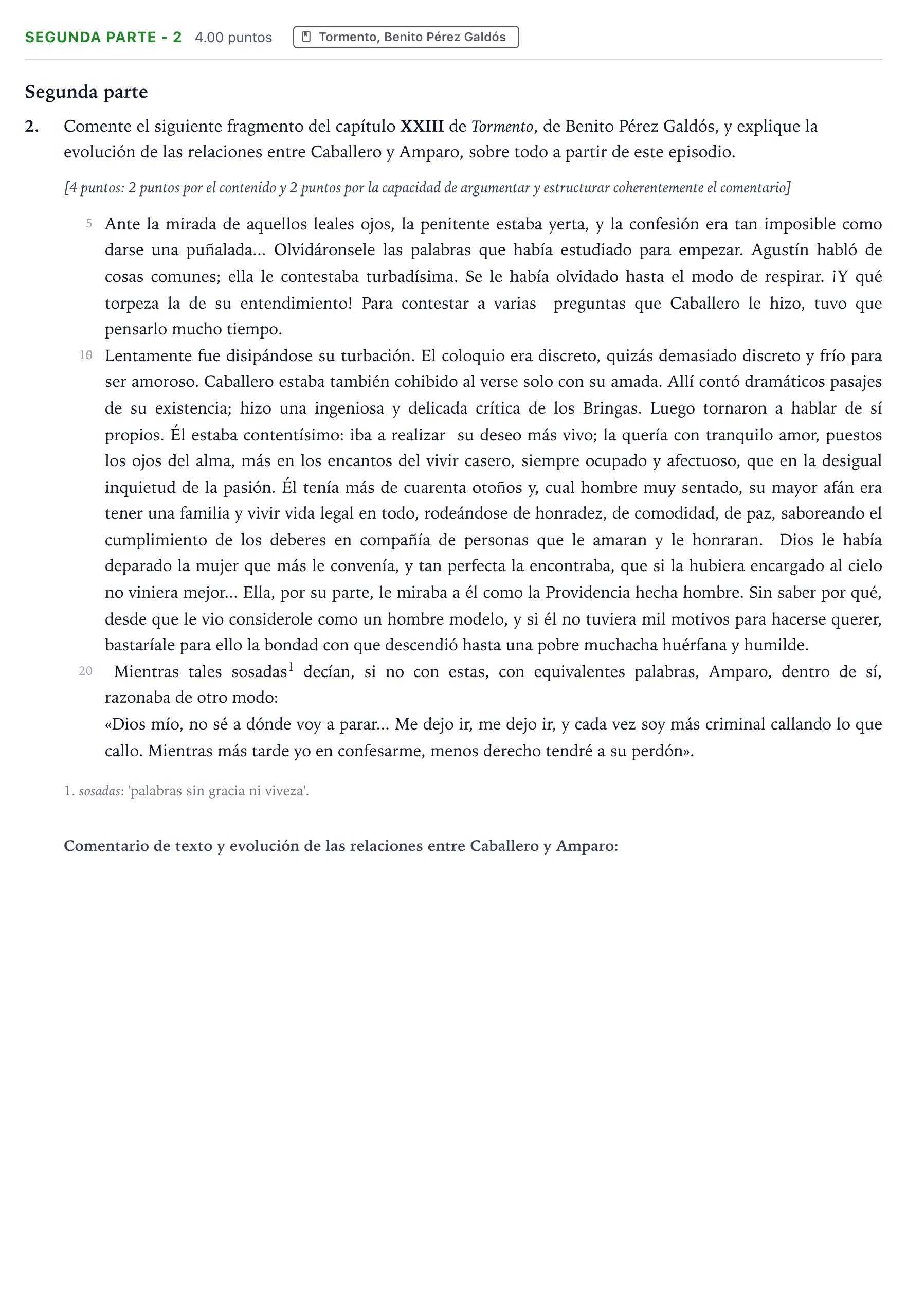 Enunciado: Ejercicio Segunda parte - 2 · Literatura castellana Selectividad Cataluña Setembre Serie 3 2024