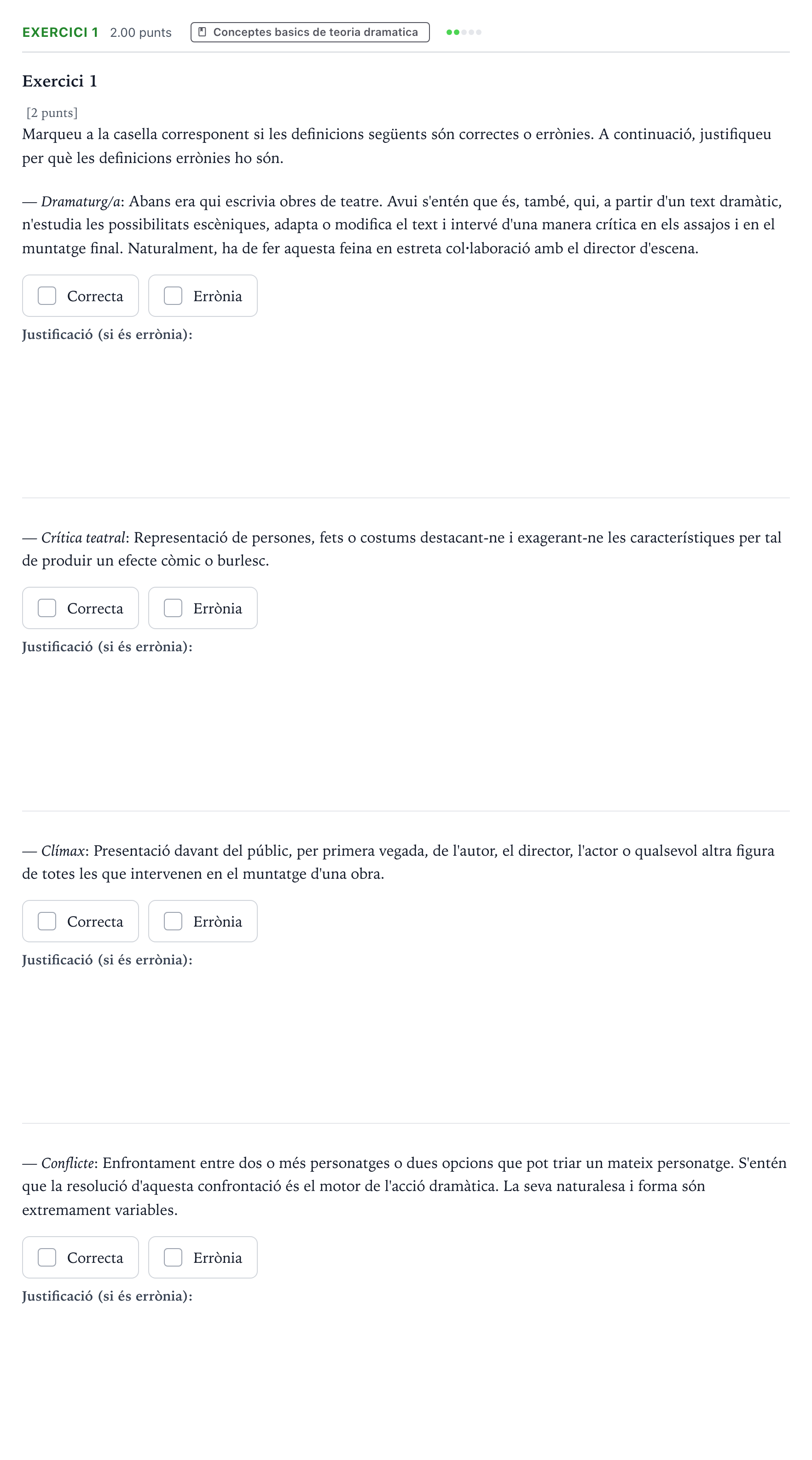 Enunciado: Exercici 1 · Literatura Dramática Selectividad Cataluña Juny Serie 1 2024