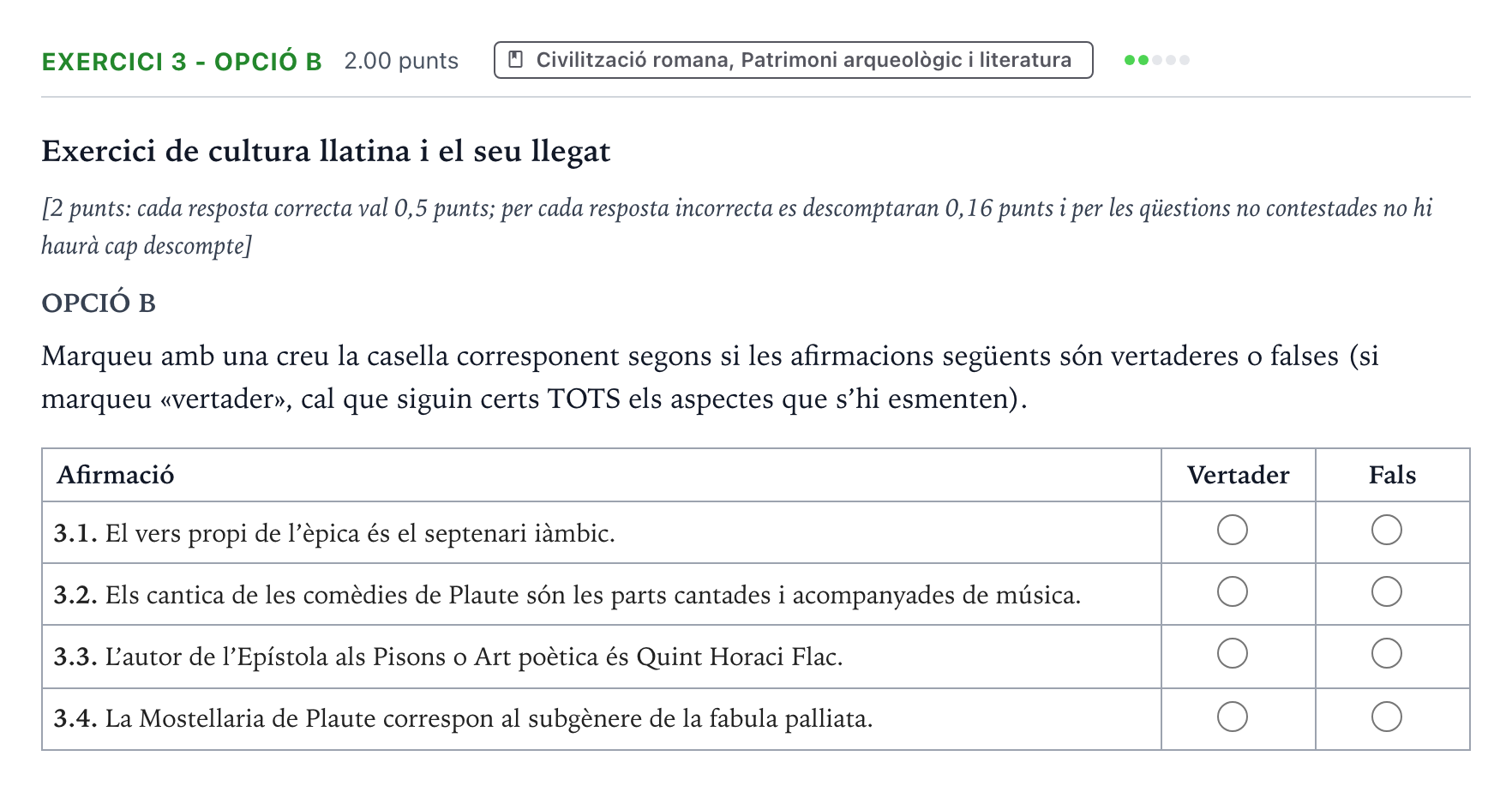 Enunciado: Ejercicio 3 - Opció B · Latín II Selectividad Cataluña Juny Serie 5 2024