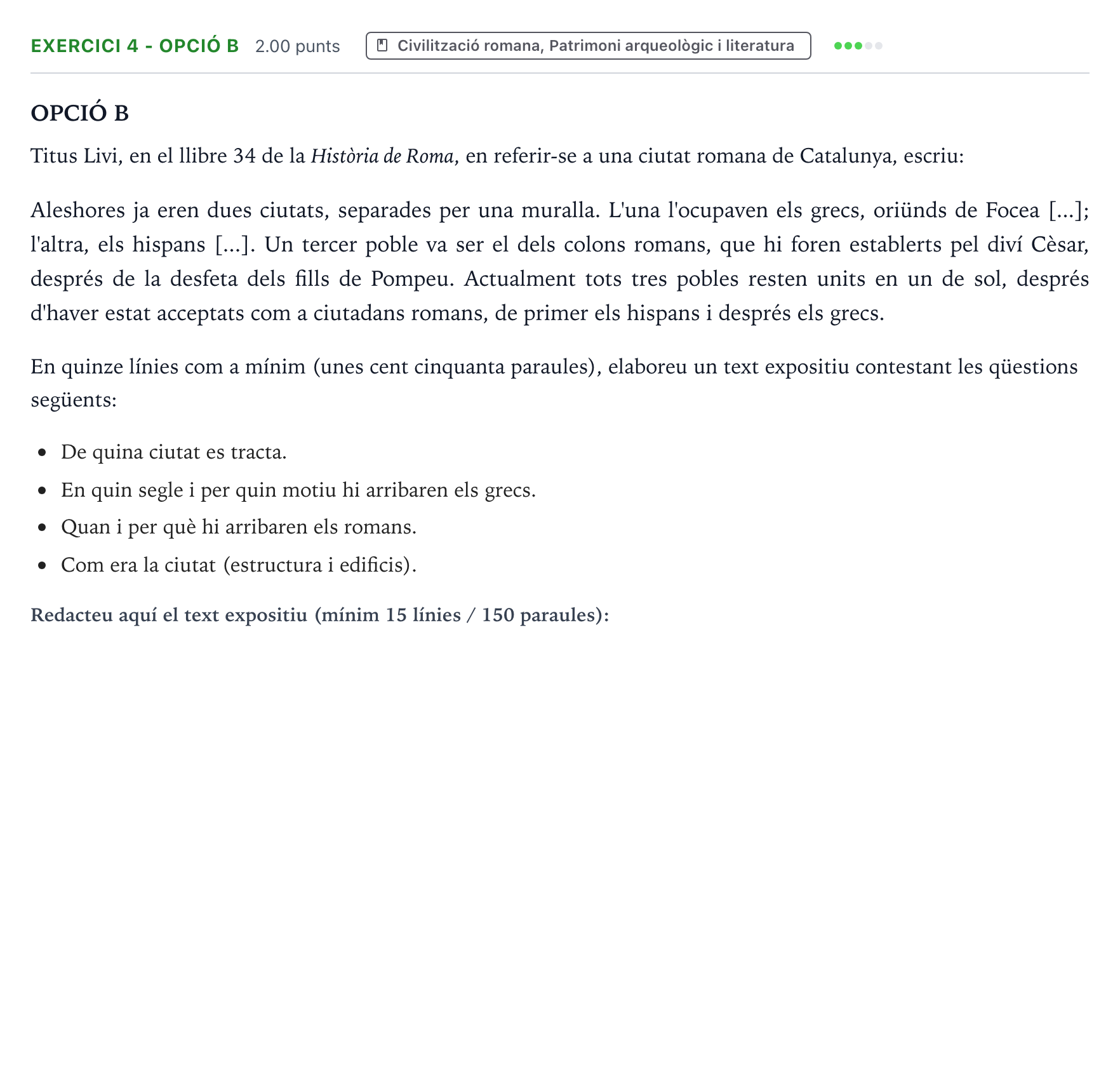 Enunciado: Ejercicio 4 - Opció B · Latín II Selectividad Cataluña Juny Serie 5 2024