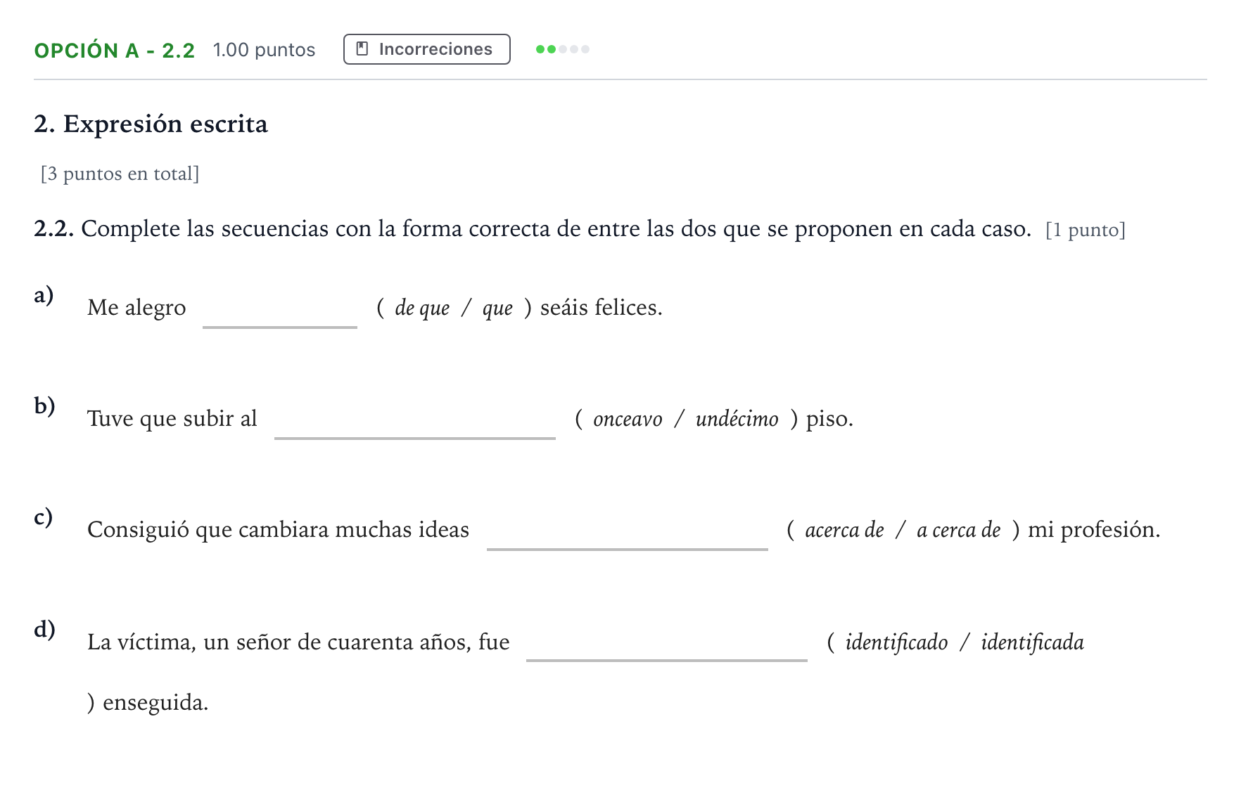 Enunciado: Opción A - 2.2 · Lengua Castellana y Literatura II Selectividad Cataluña Juny Serie 1 2024