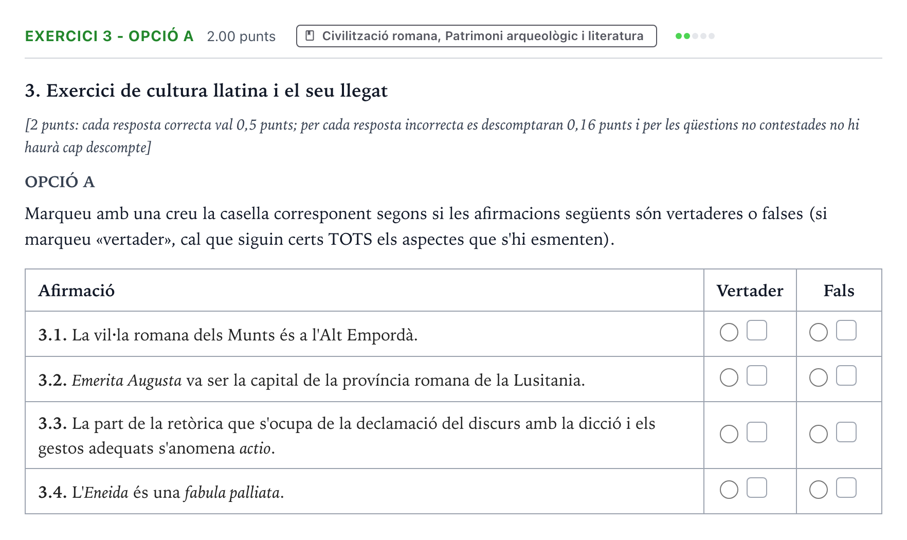Enunciado: Ejercicio 3 - Opció A · Latín II Selectividad Cataluña Setembre Serie 3 2024