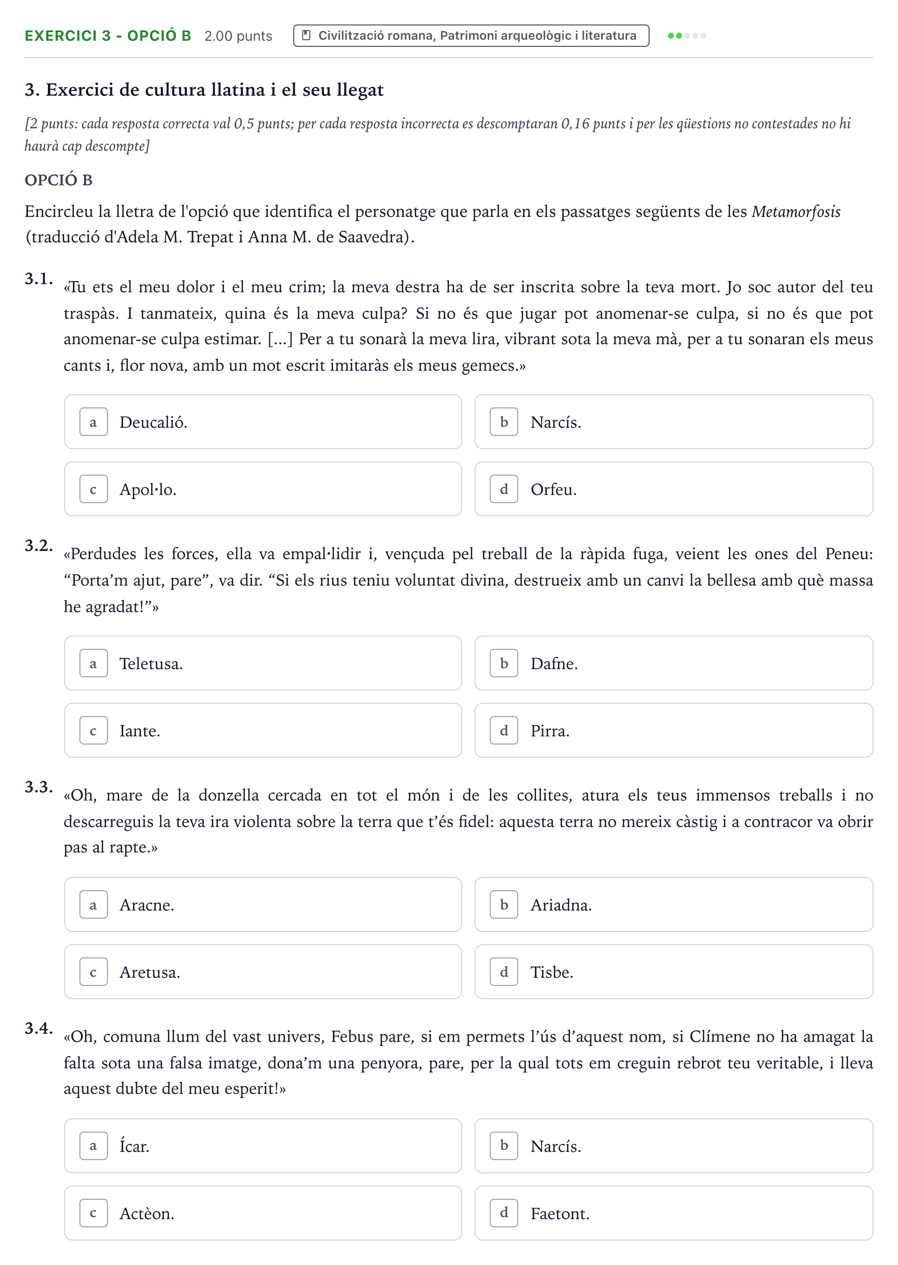 Enunciado: Ejercicio 3 - Opció B · Latín II Selectividad Cataluña Setembre Serie 3 2024