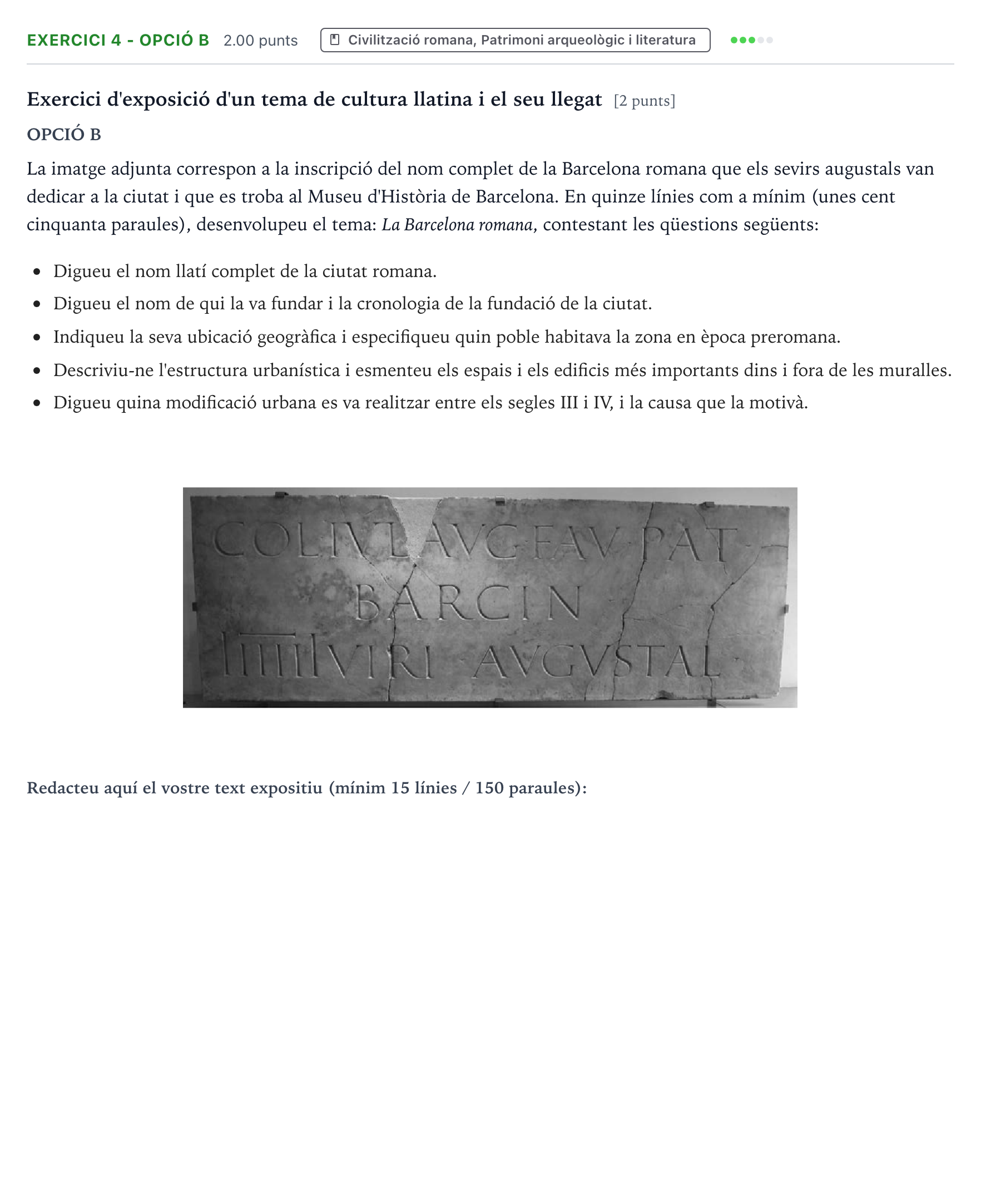 Enunciado: Ejercicio 4 - Opció B · Latín II Selectividad Cataluña Setembre Serie 3 2024