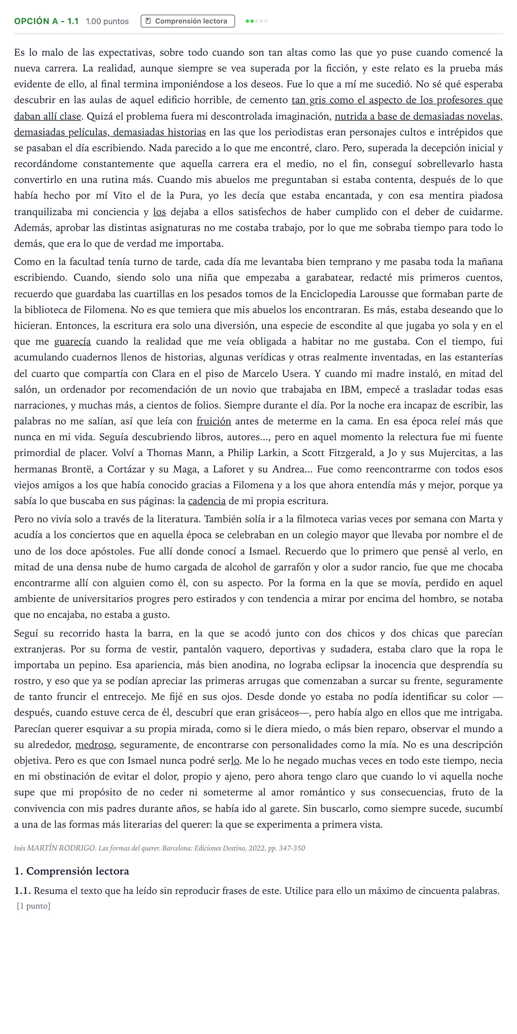 Enunciado: Opción A - 1.1 · Lengua Castellana y Literatura II Selectividad Cataluña Juny Serie 5 2024